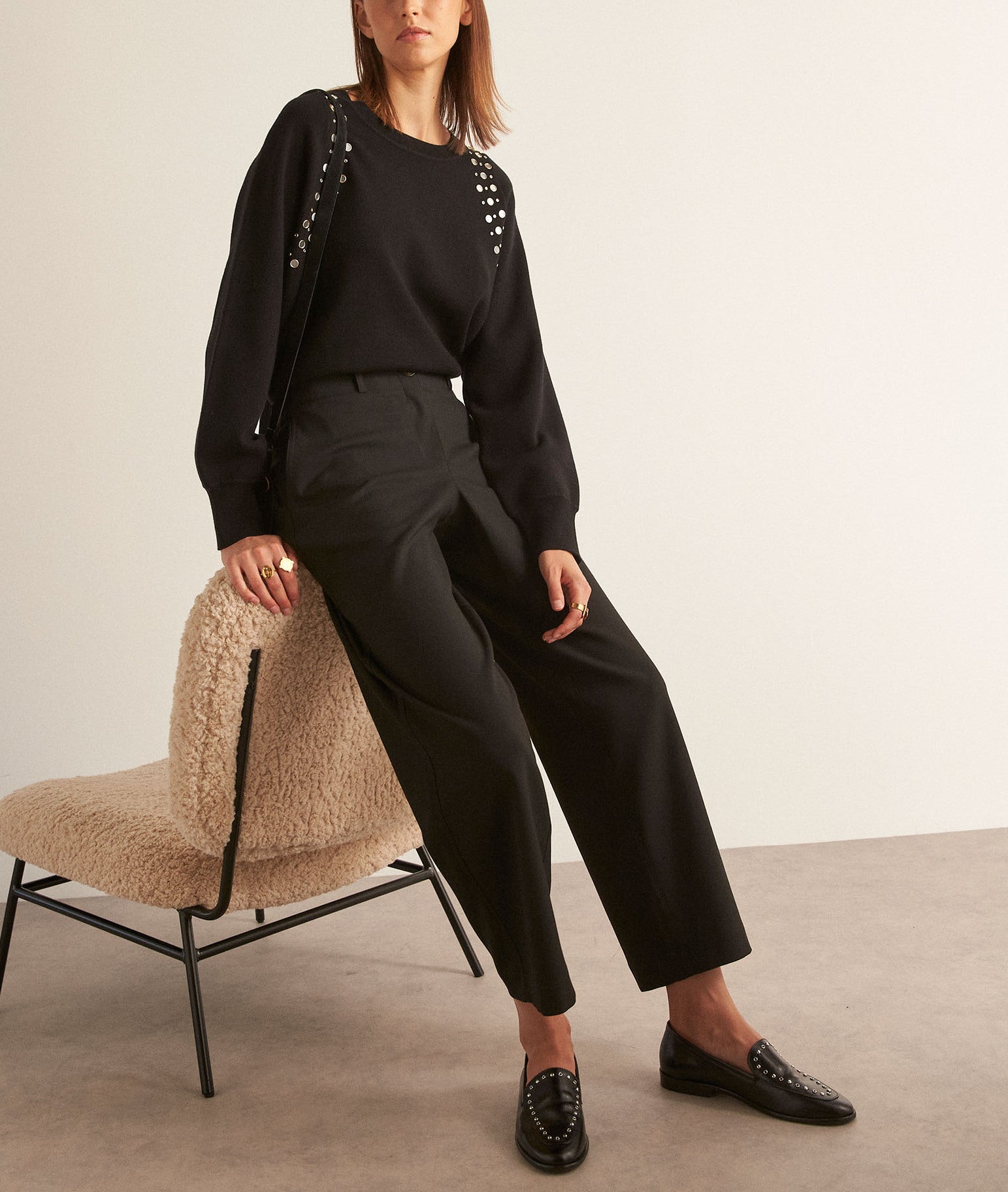 Pantalon droit et court en noir Tresor Faume - seconde main