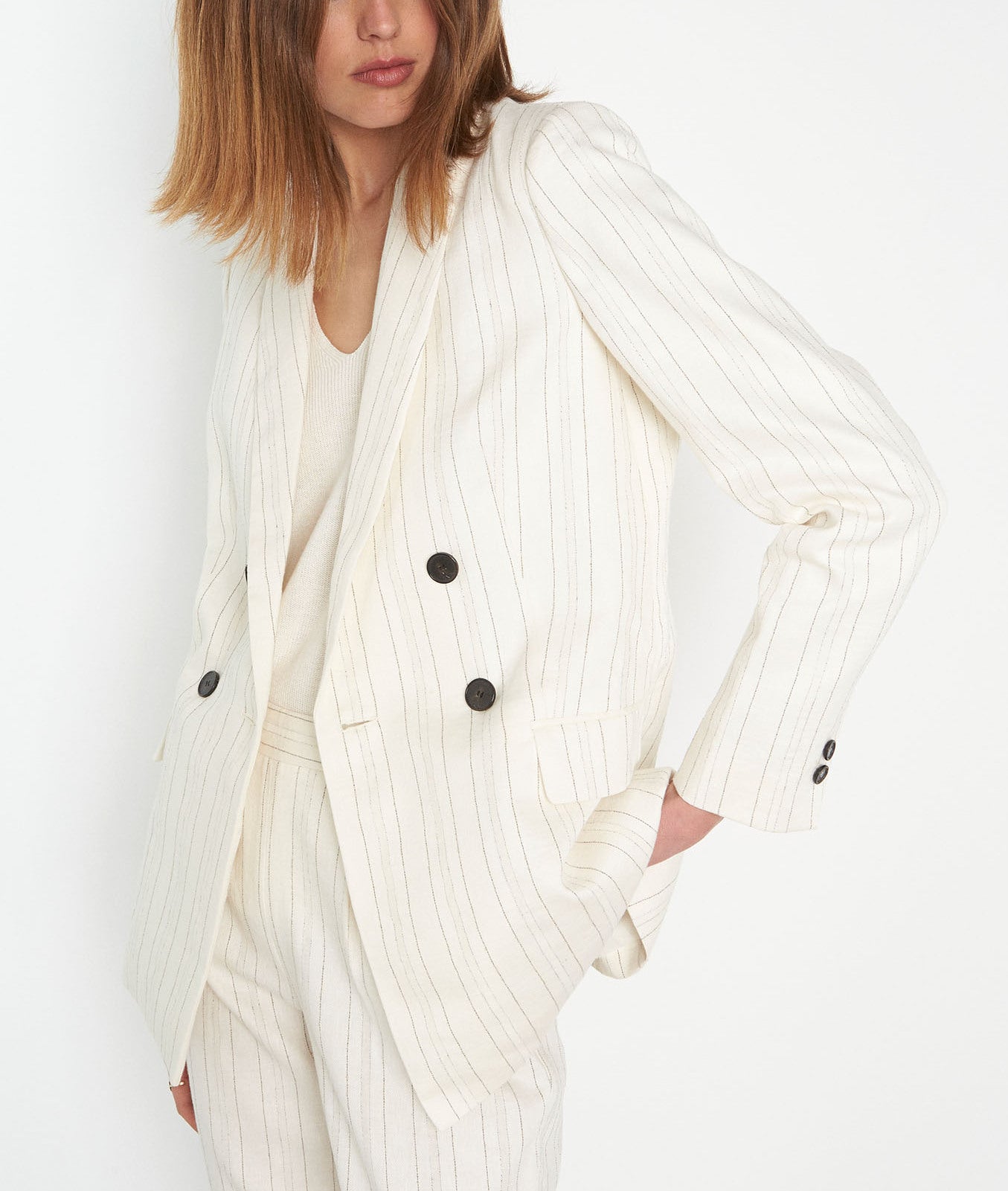 L'iconique veste tailleur Florine en lin et coton crème Faume - seconde main