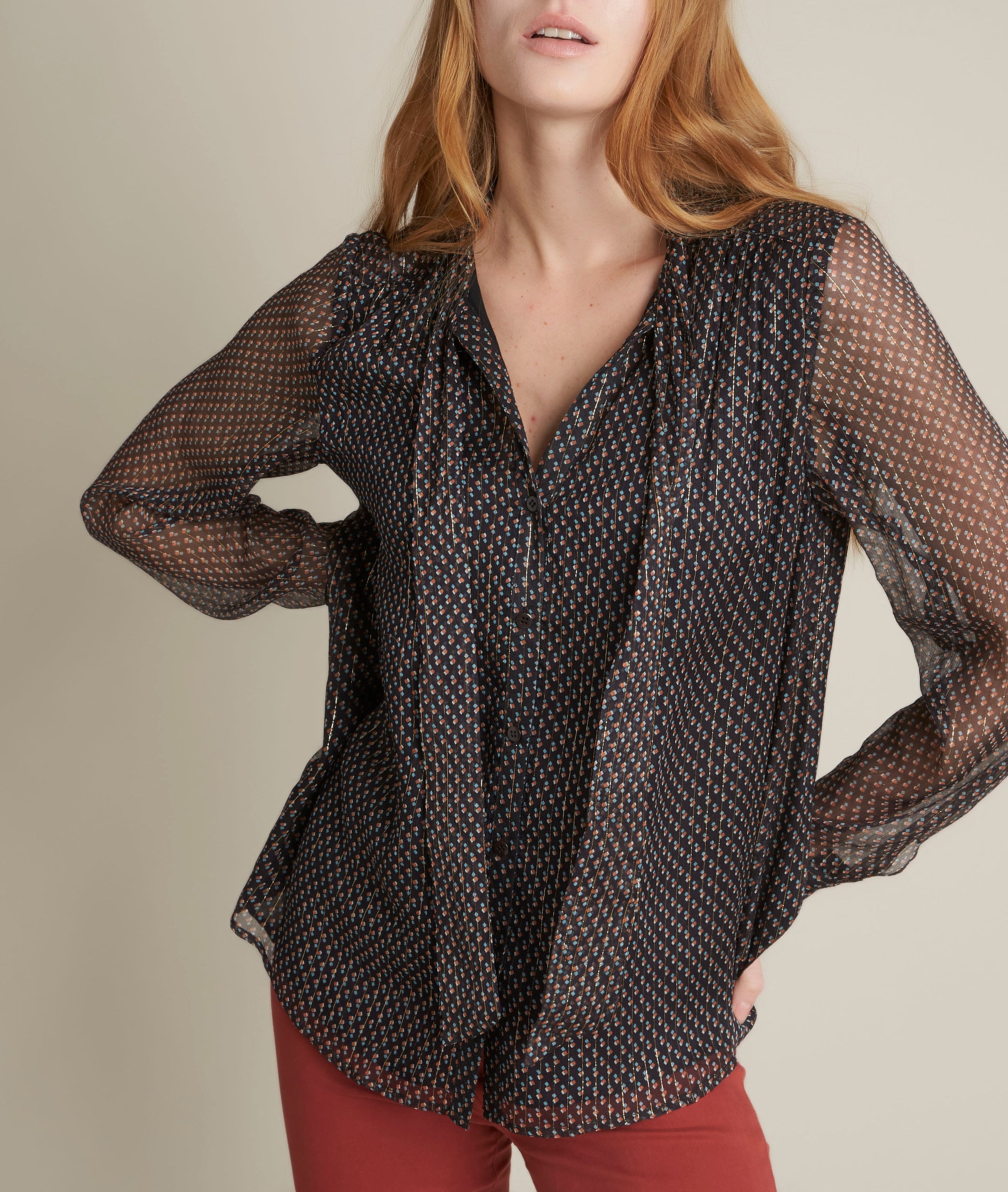 Blouse imprimée lavallière en soie Emie bis Faume - seconde main