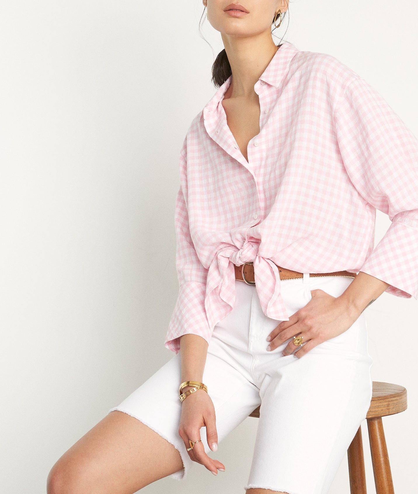 Chemise oversize en vichy rose Clemence Faume - seconde main