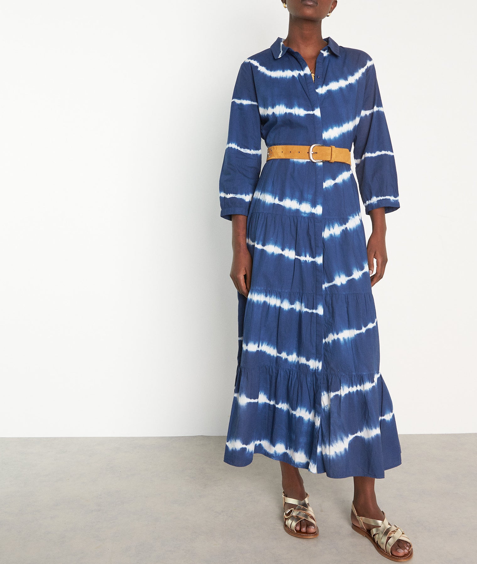 Robe longue tie and dye en coton marine Nisrine Faume - seconde main