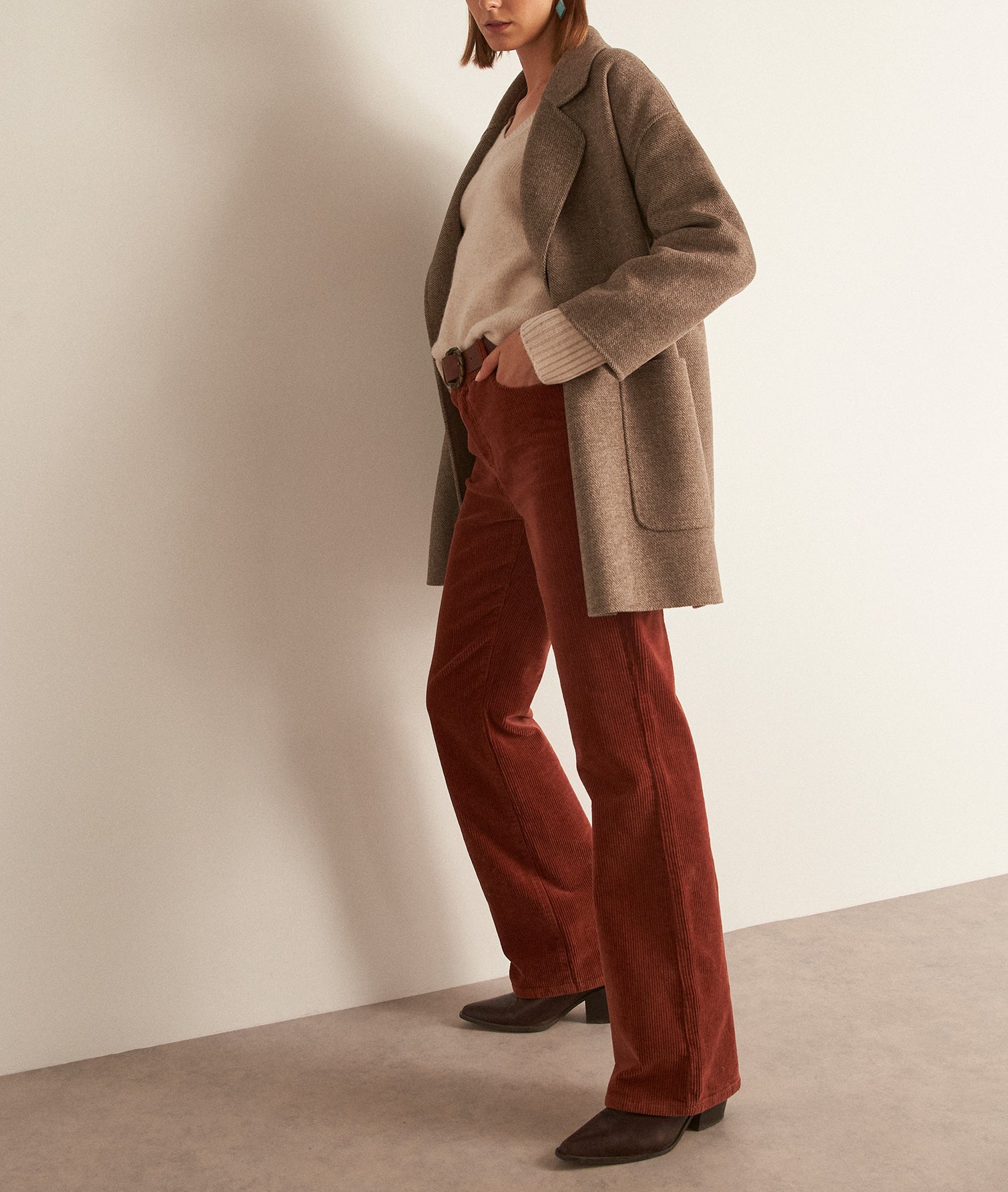 Manteau en laine mi-long taupe foncé Mado Faume - seconde main