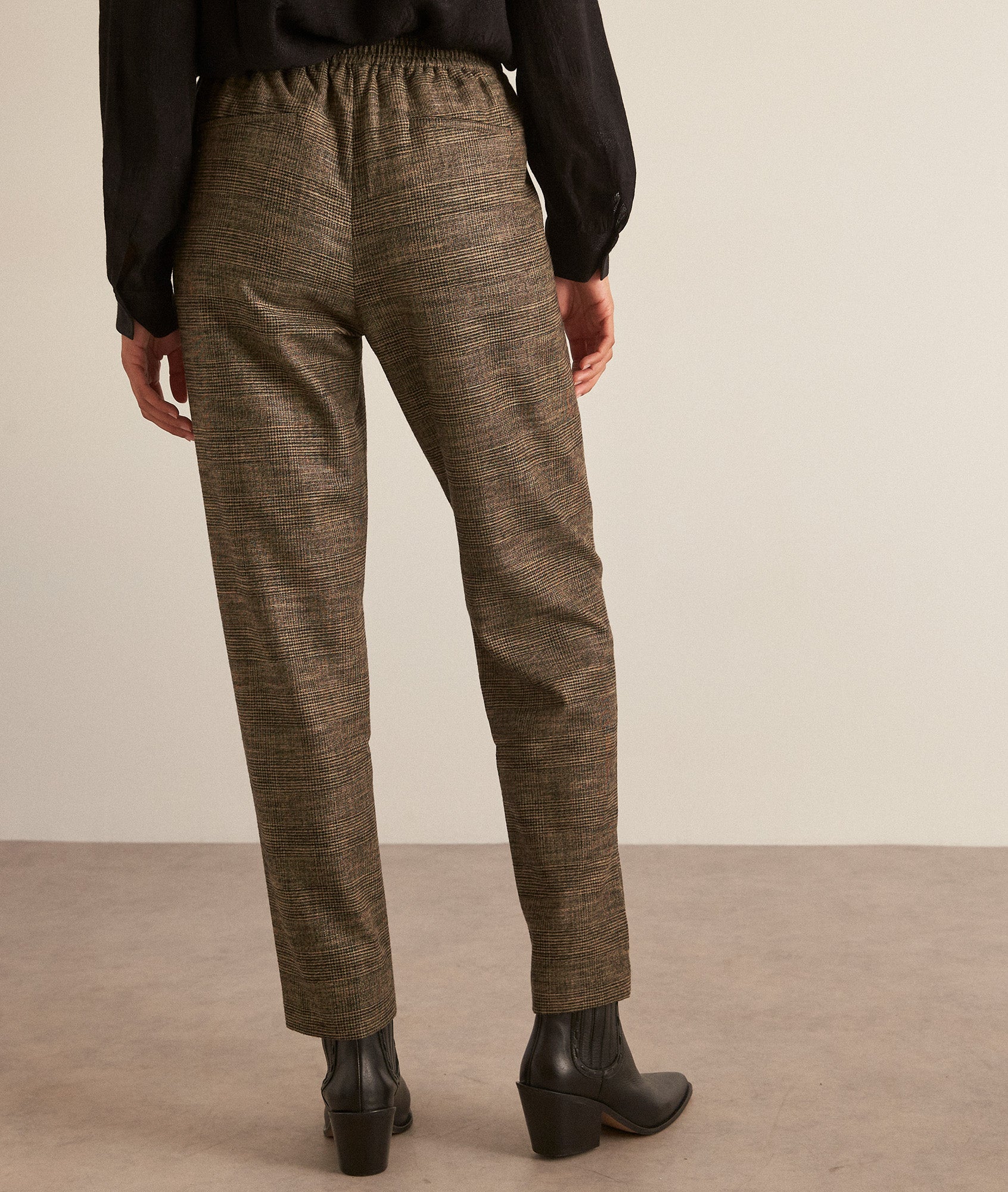 Pantalon carotte en Prince de Galles beige Flynn Faume - seconde main