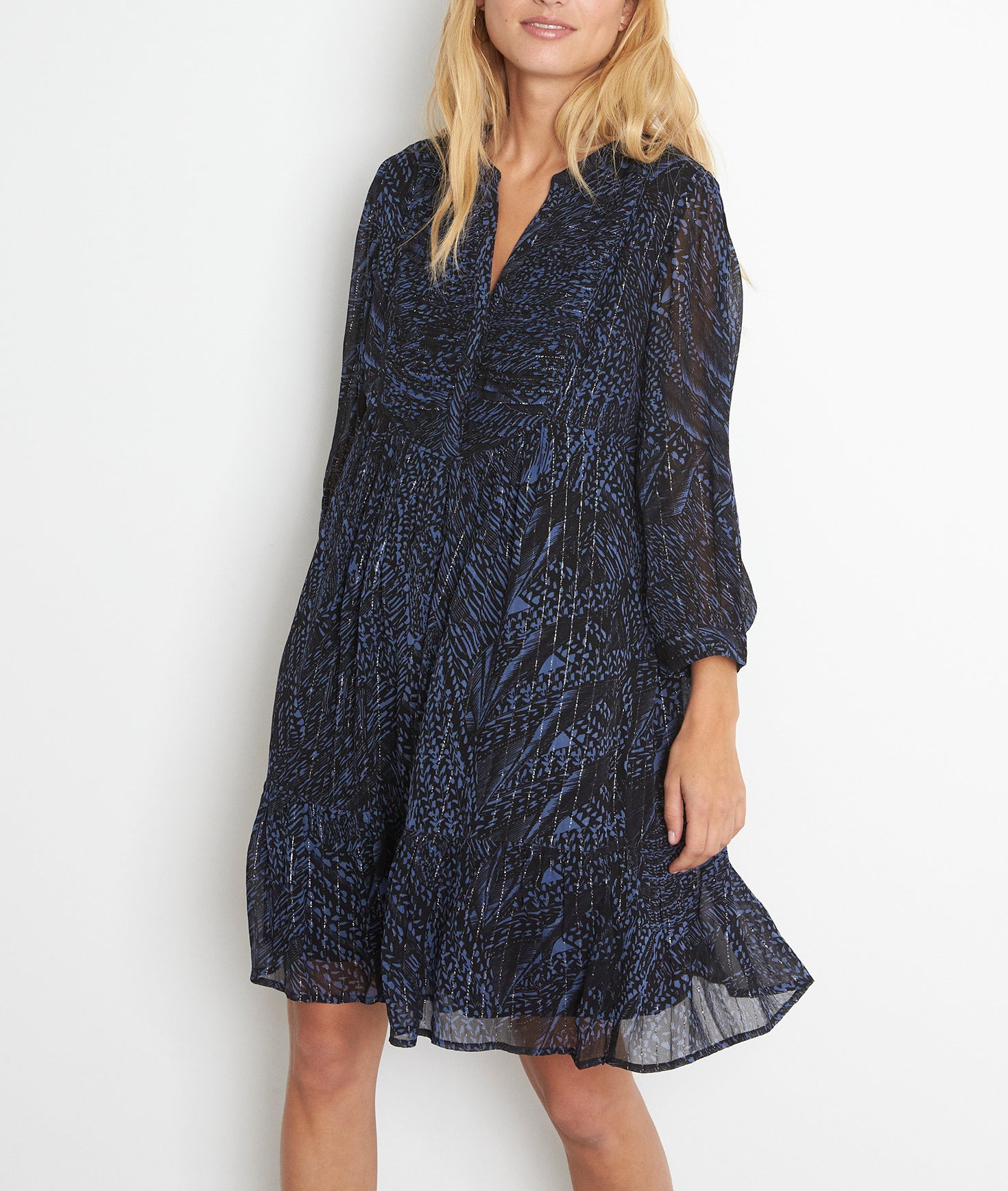 Robe courte imprimée marine et noire Larie Faume - seconde main