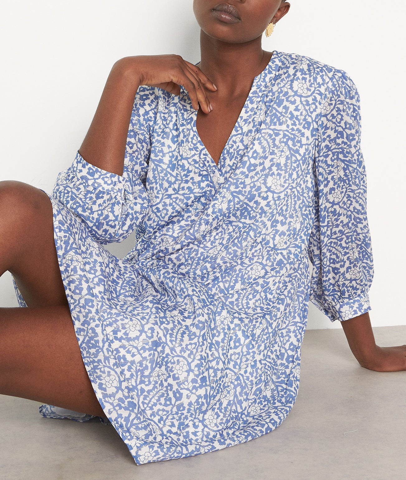 Robe courte imprimée bleu ciel calpyso Faume - seconde main