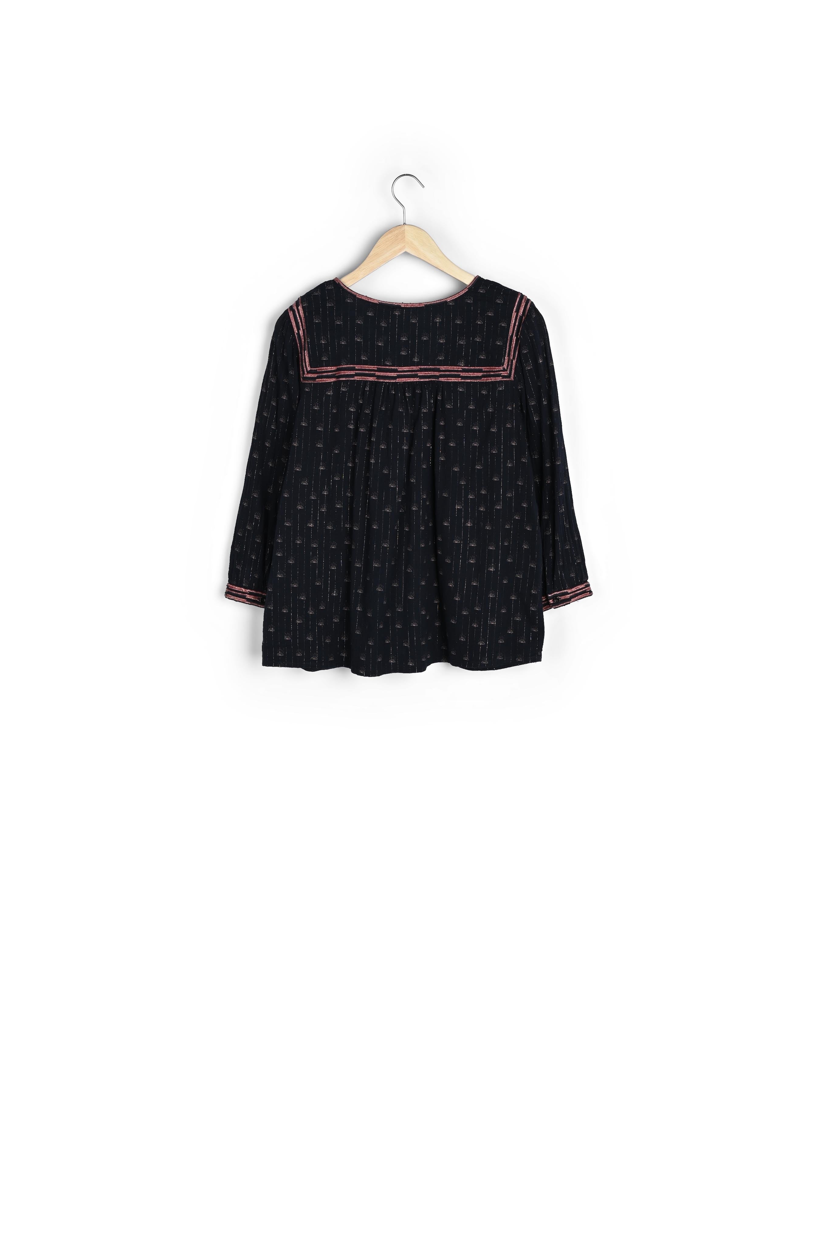 Blouse brodée imprimée en coton noir Leonne Faume - seconde main