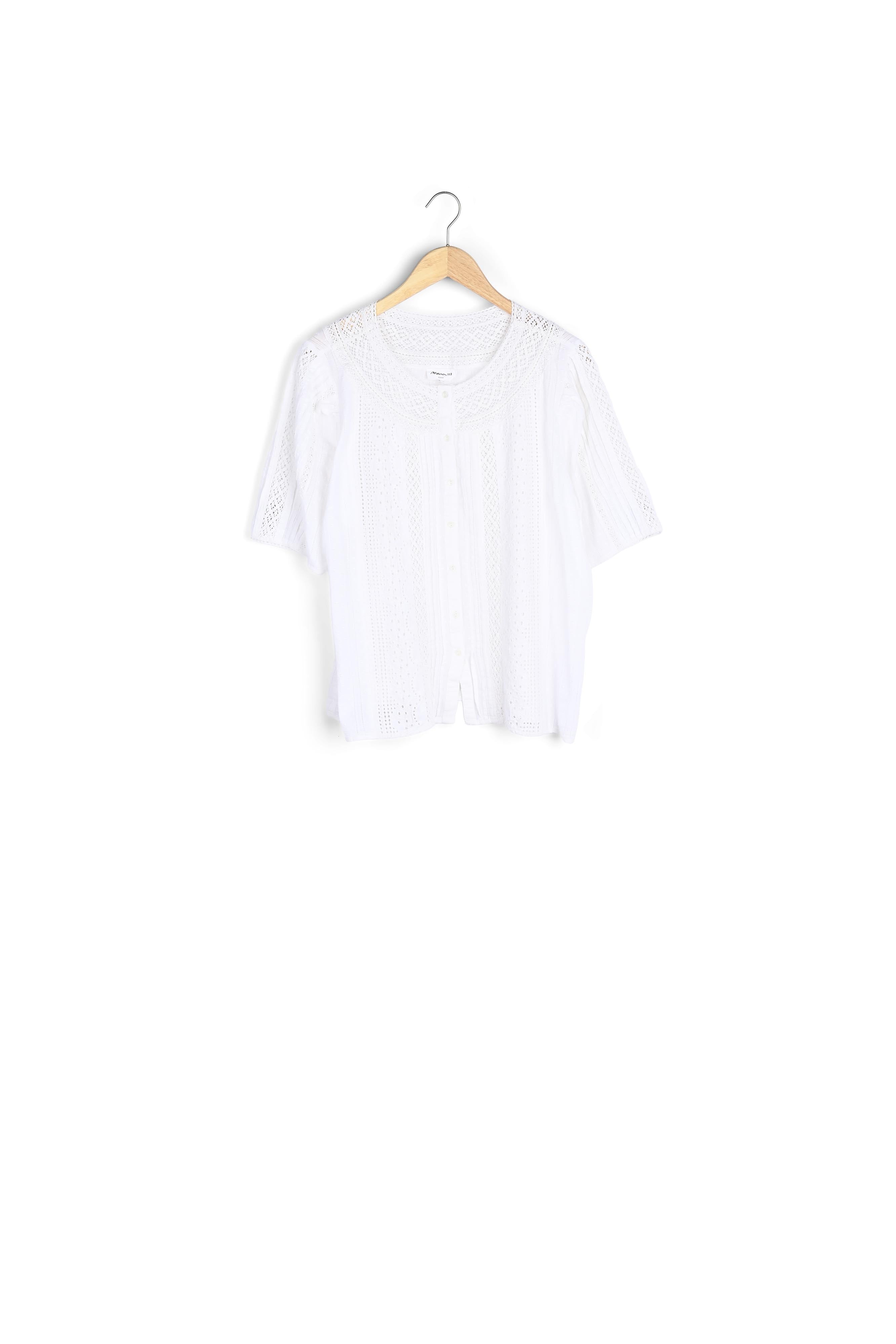 Blouse manche courte en coton brodé crème Lydia Faume - seconde main