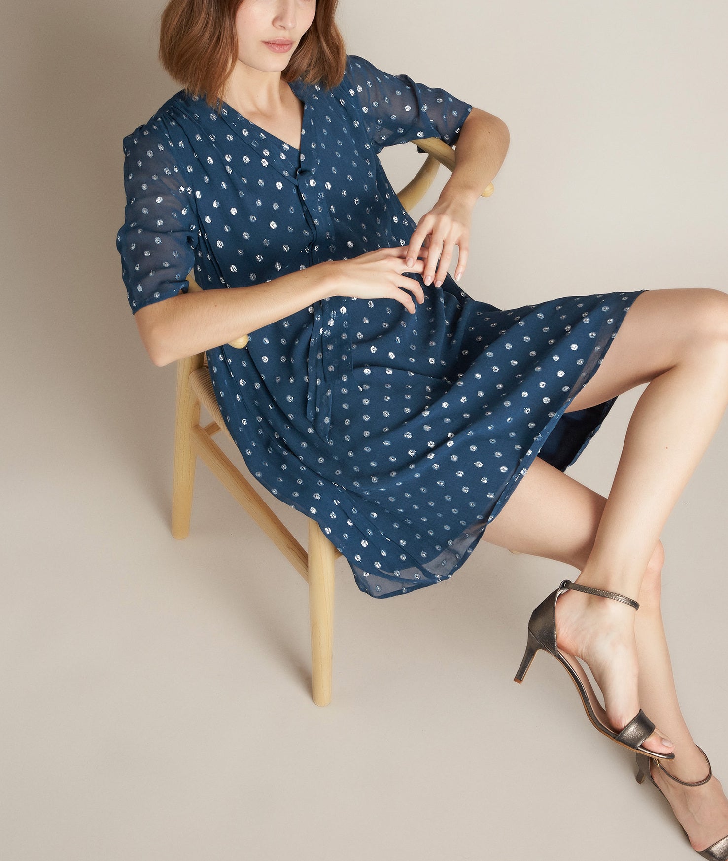 Robe à pois col lavallière Odette Faume - seconde main