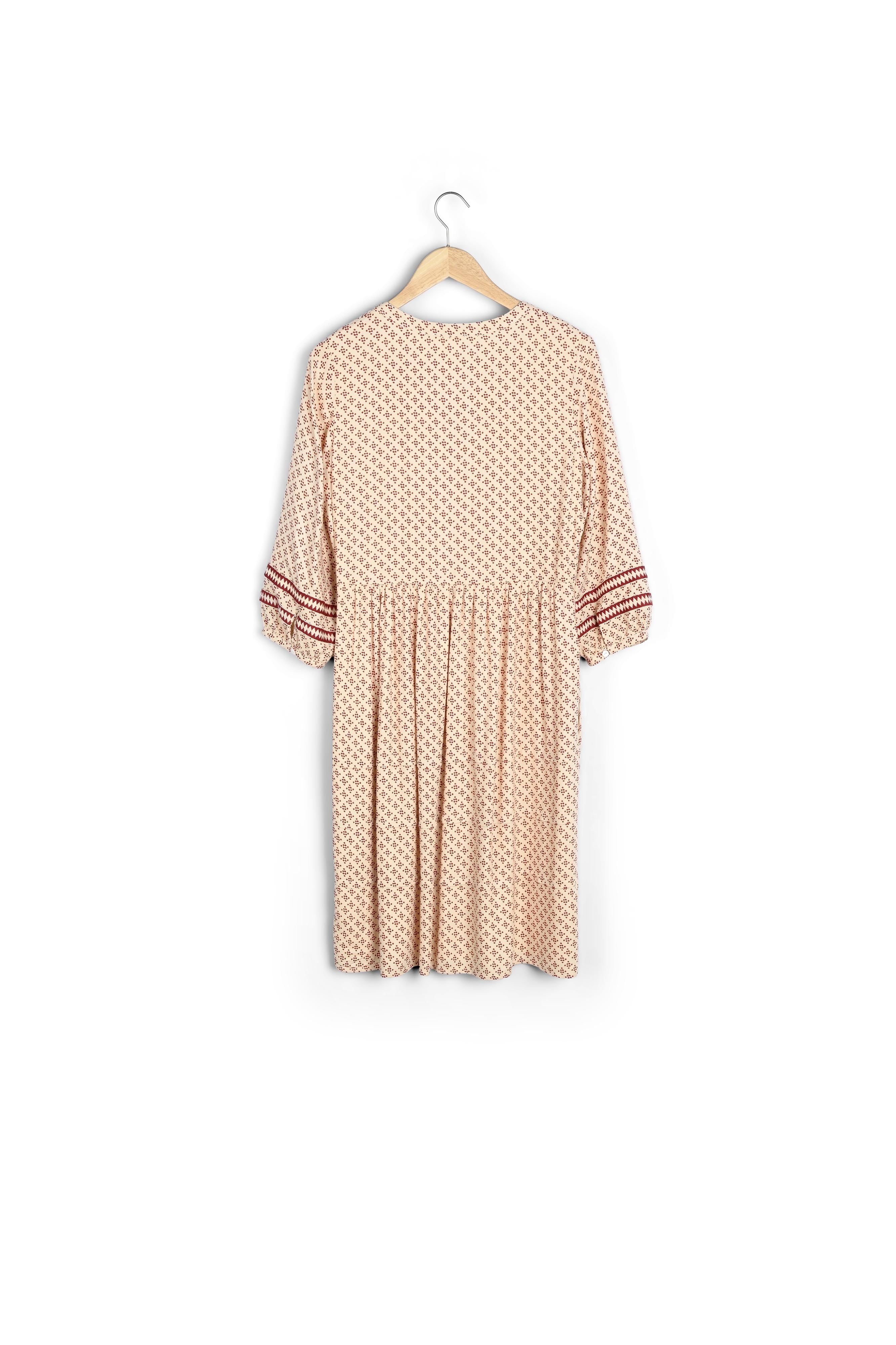 Robe courte et fluide imprimée écrue et bordeaux Suzanne Faume - seconde main