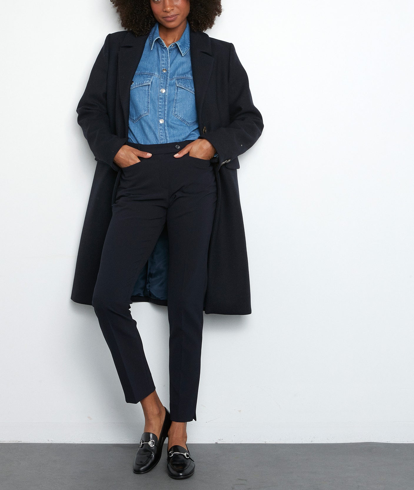 Manteau droit bleu marine Loulou Faume - seconde main