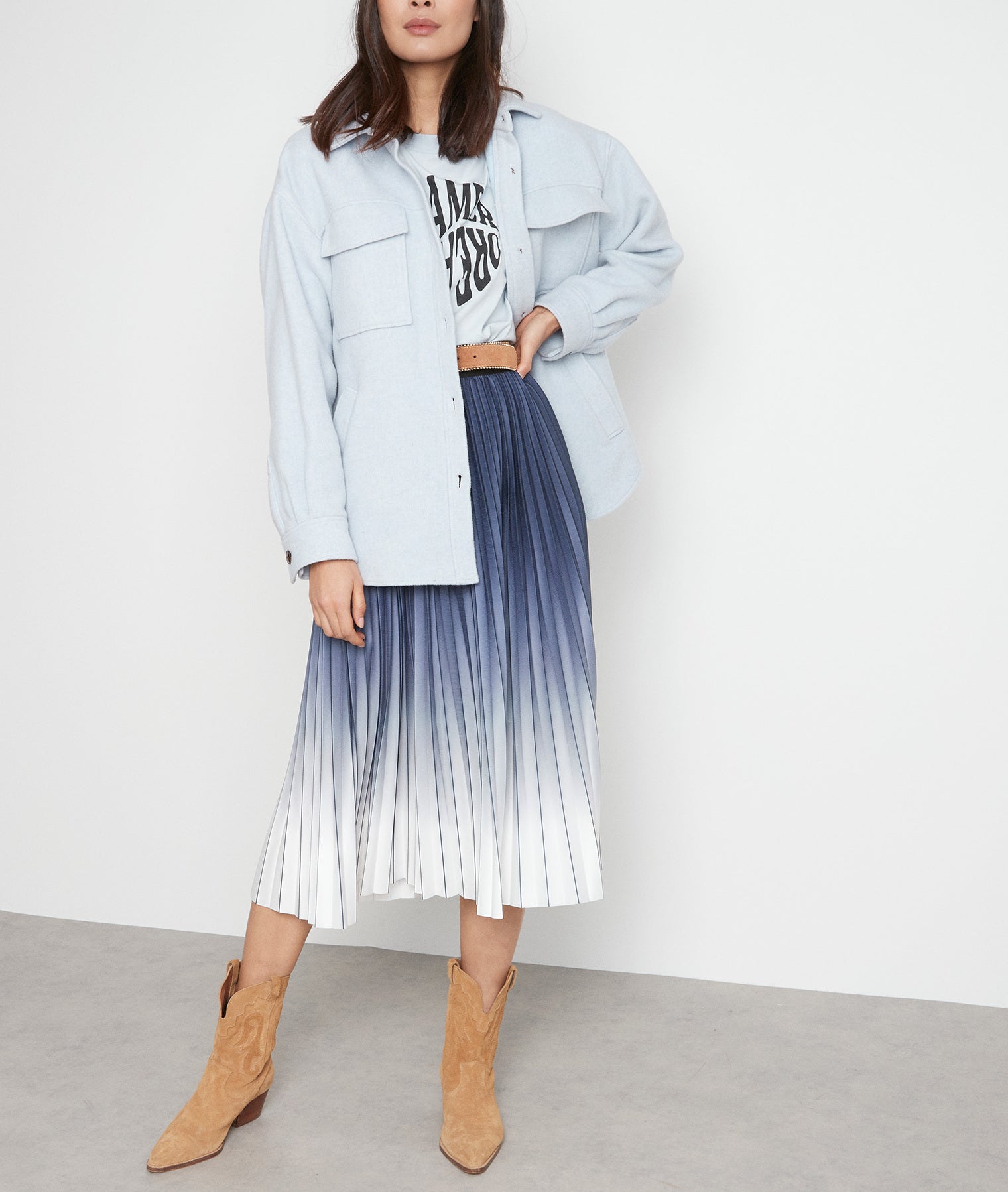 Surchemise en coton et laine XXL bleu ciel Rita Faume - seconde main