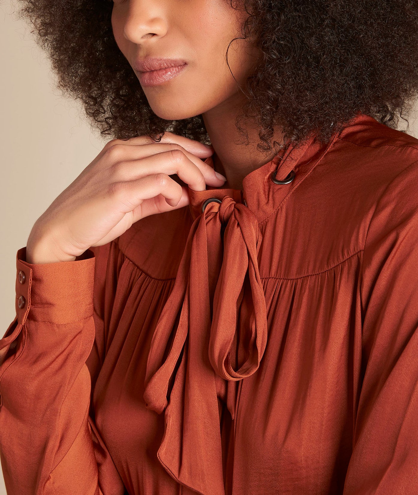 Blouse col lavallière acajou Maud Faume - seconde main