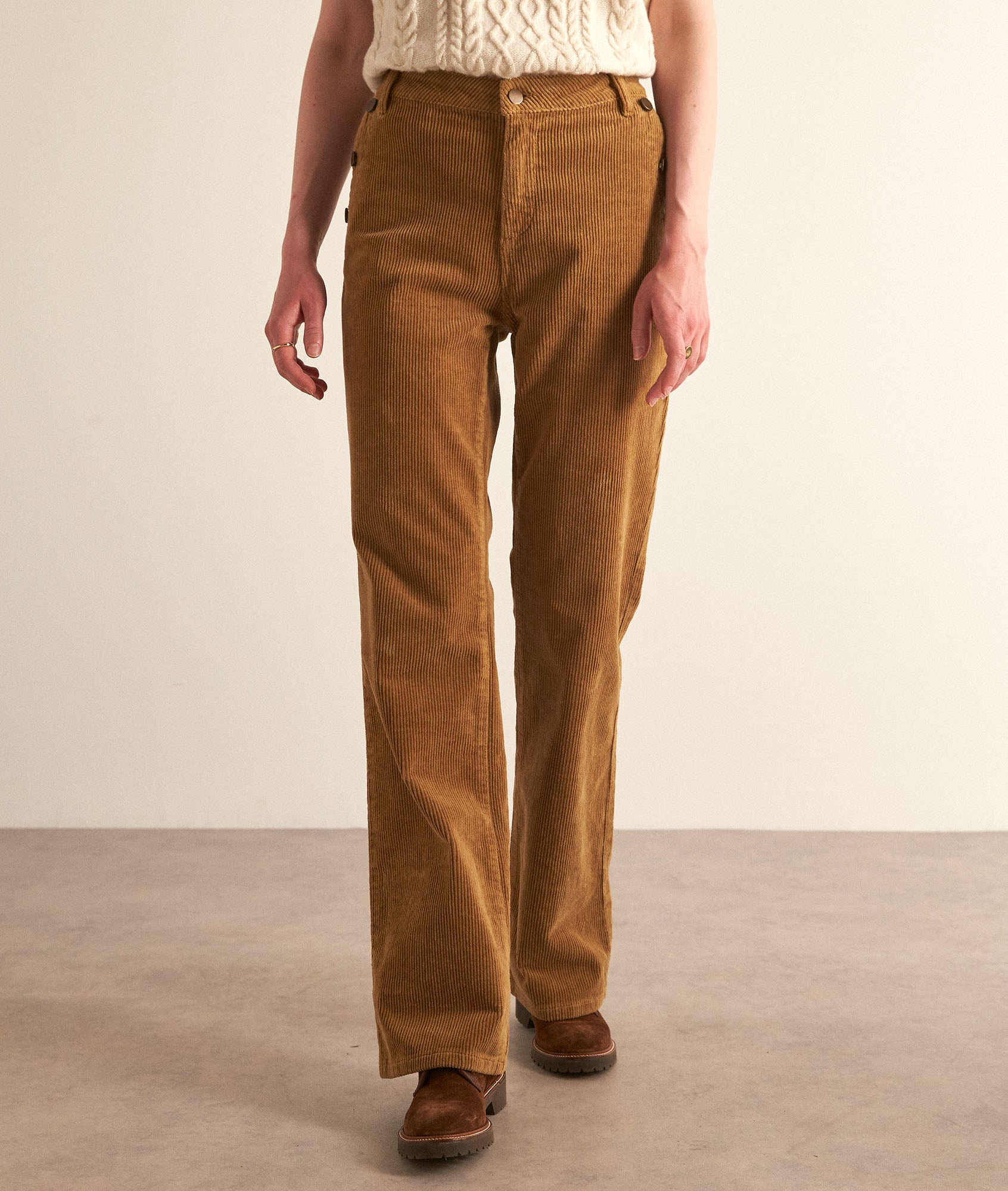 Pantalon flare en velours bronze Ninon Faume - seconde main