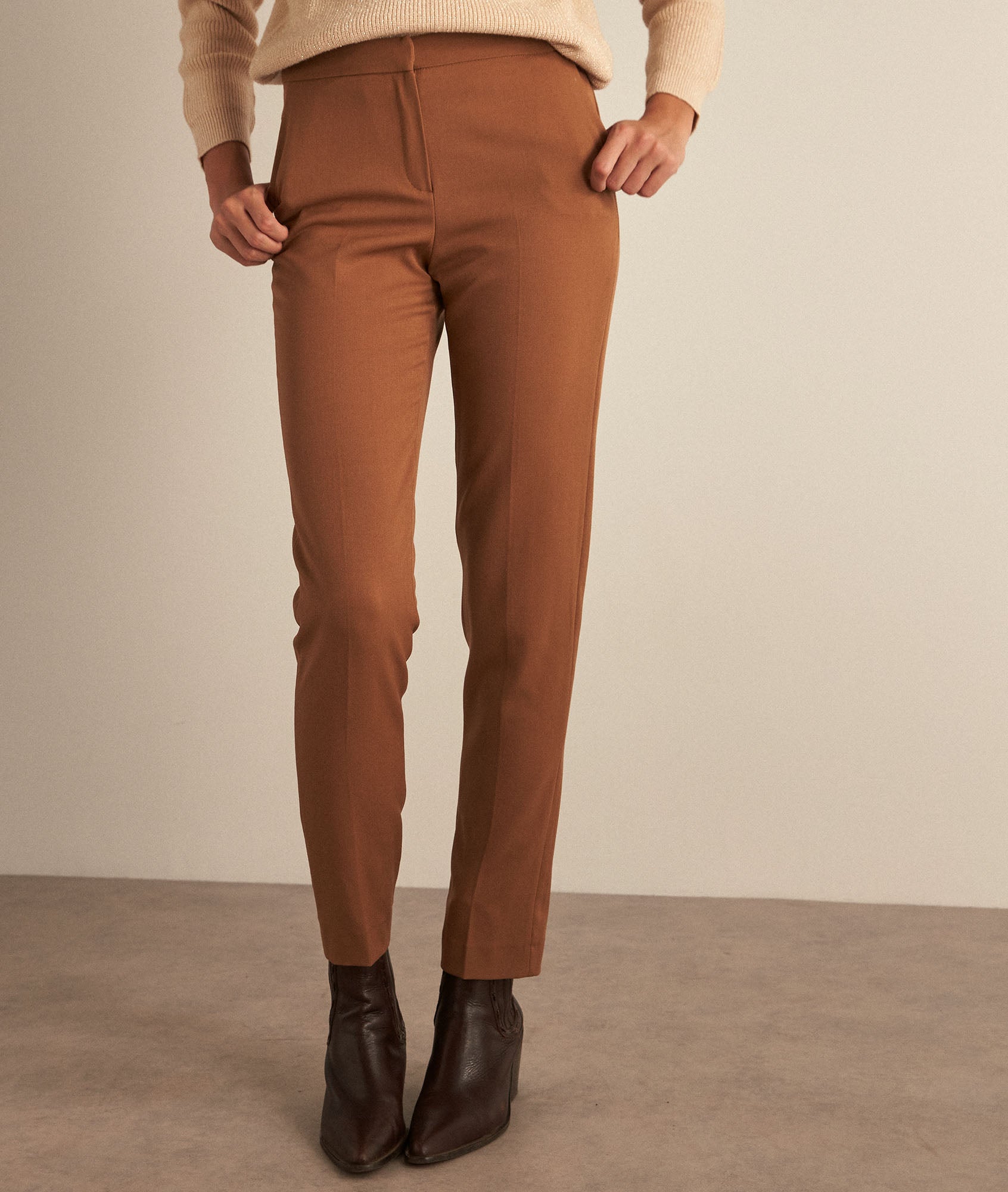 Pantalon cigarette de tailleur camel Harry Faume - seconde main