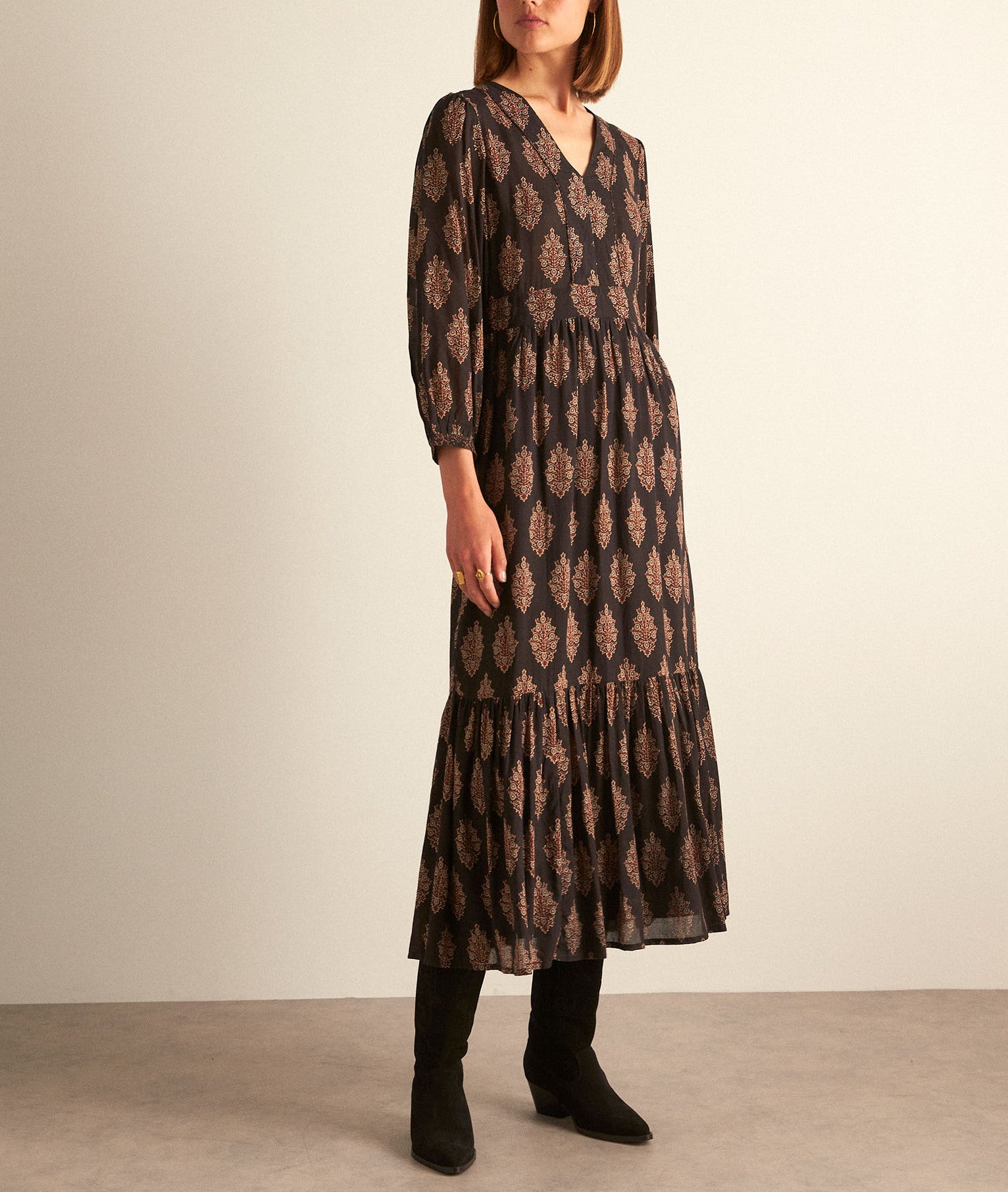 Robe longue imprimée noire HUDINE Faume - seconde main