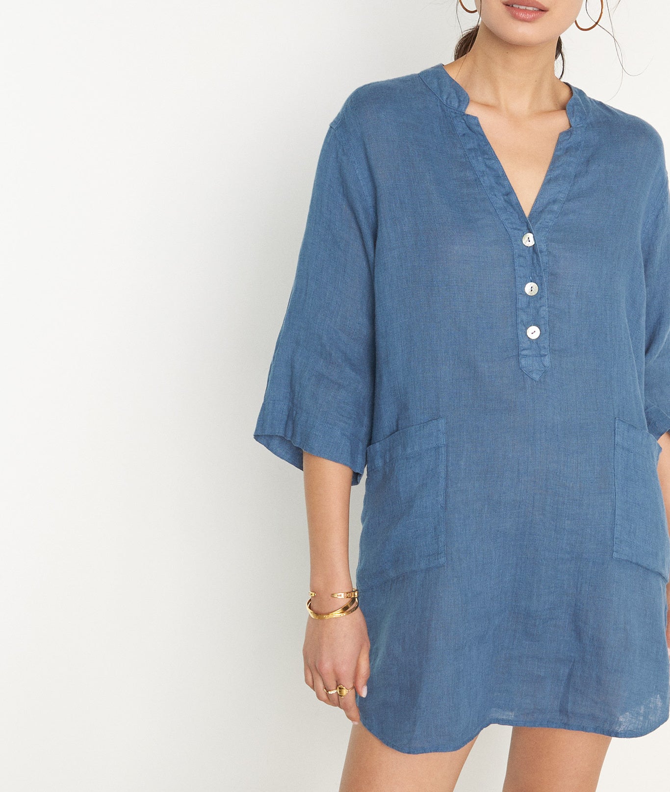 Robe courte liquette en lin bleu Hannae Faume - seconde main