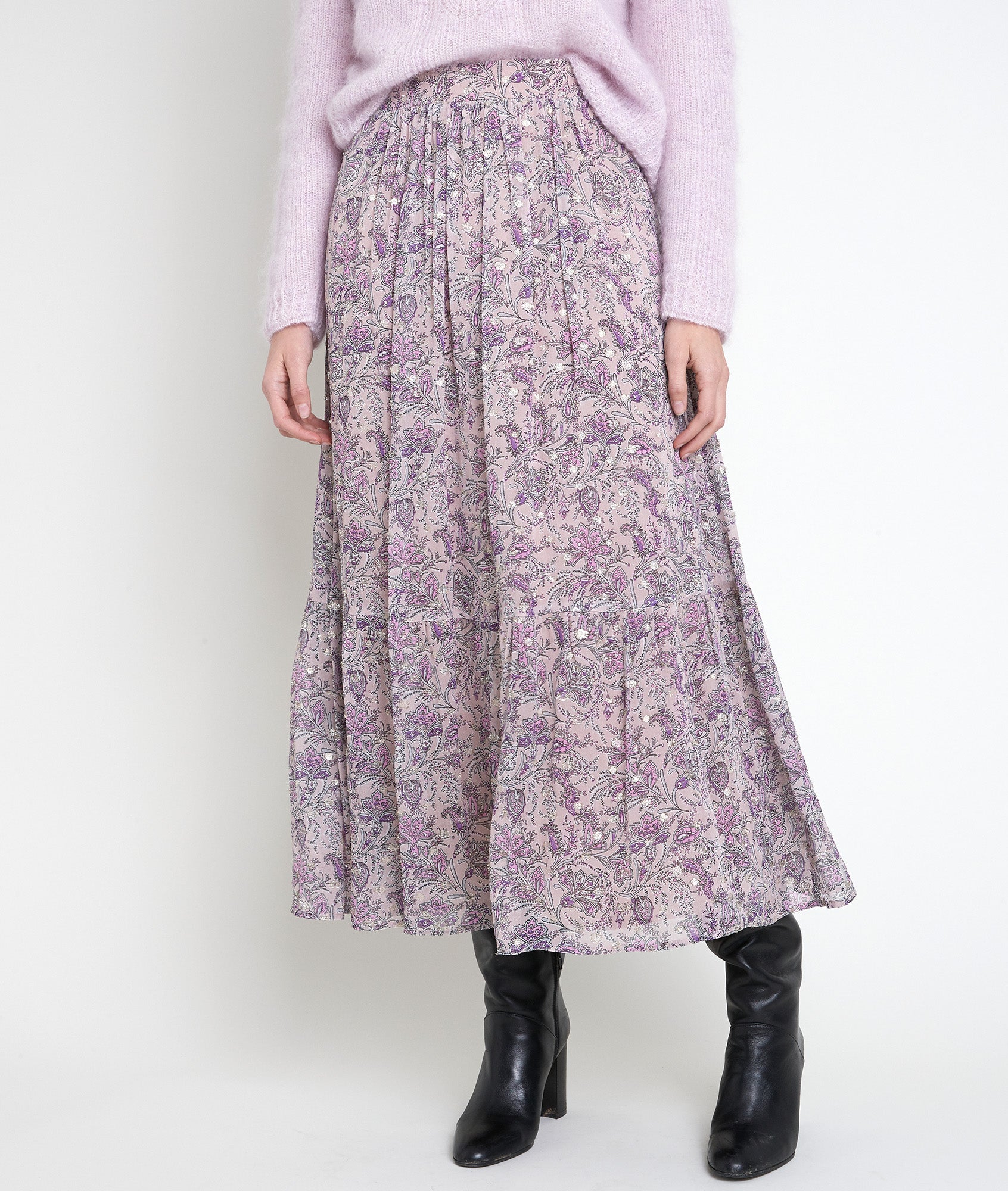 Jupe mauve imprimée Elena Faume - seconde main