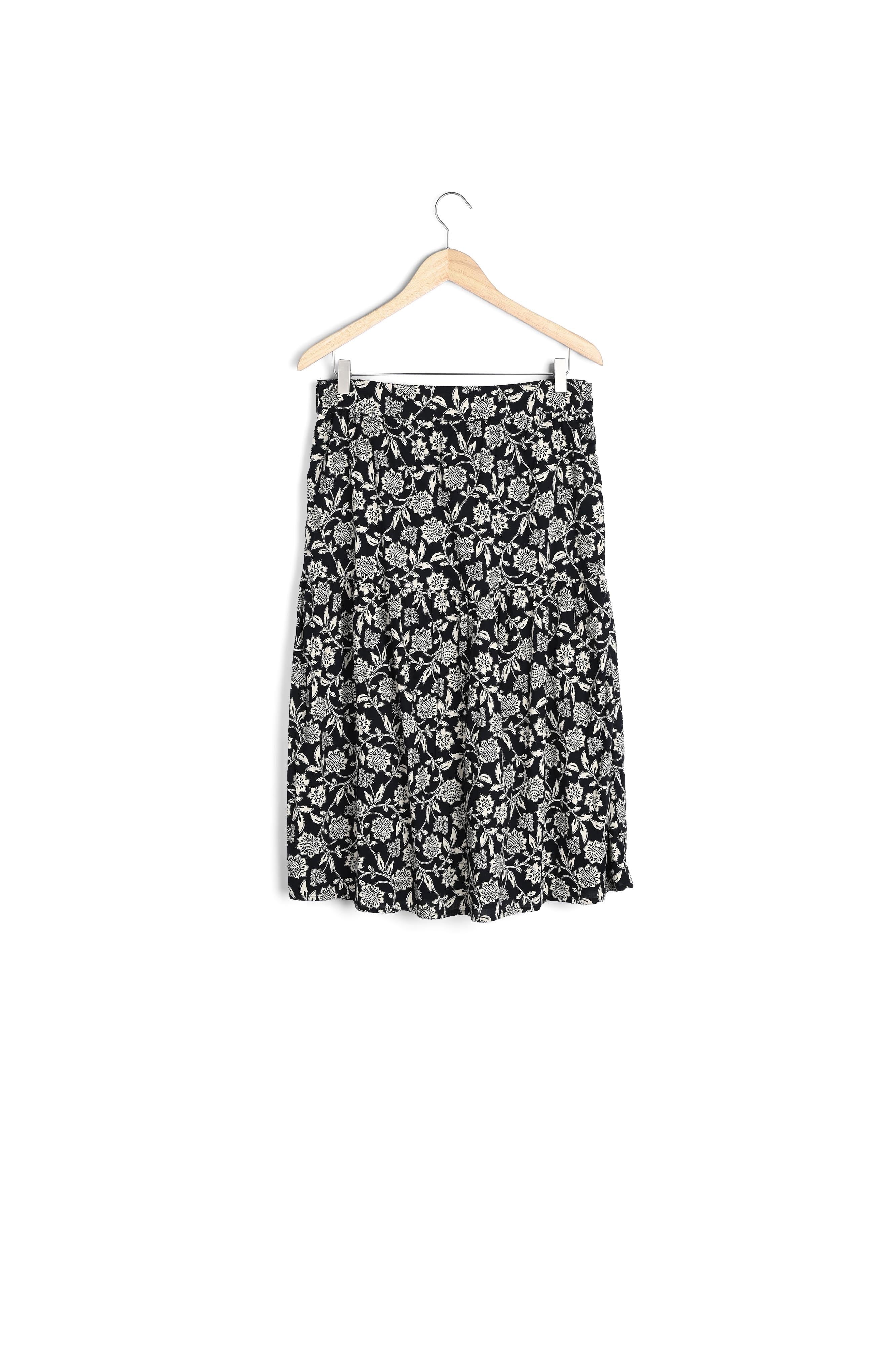 Jupe midi en coton à l'imprimé fleuri noir et blanc Deborah Faume - seconde main