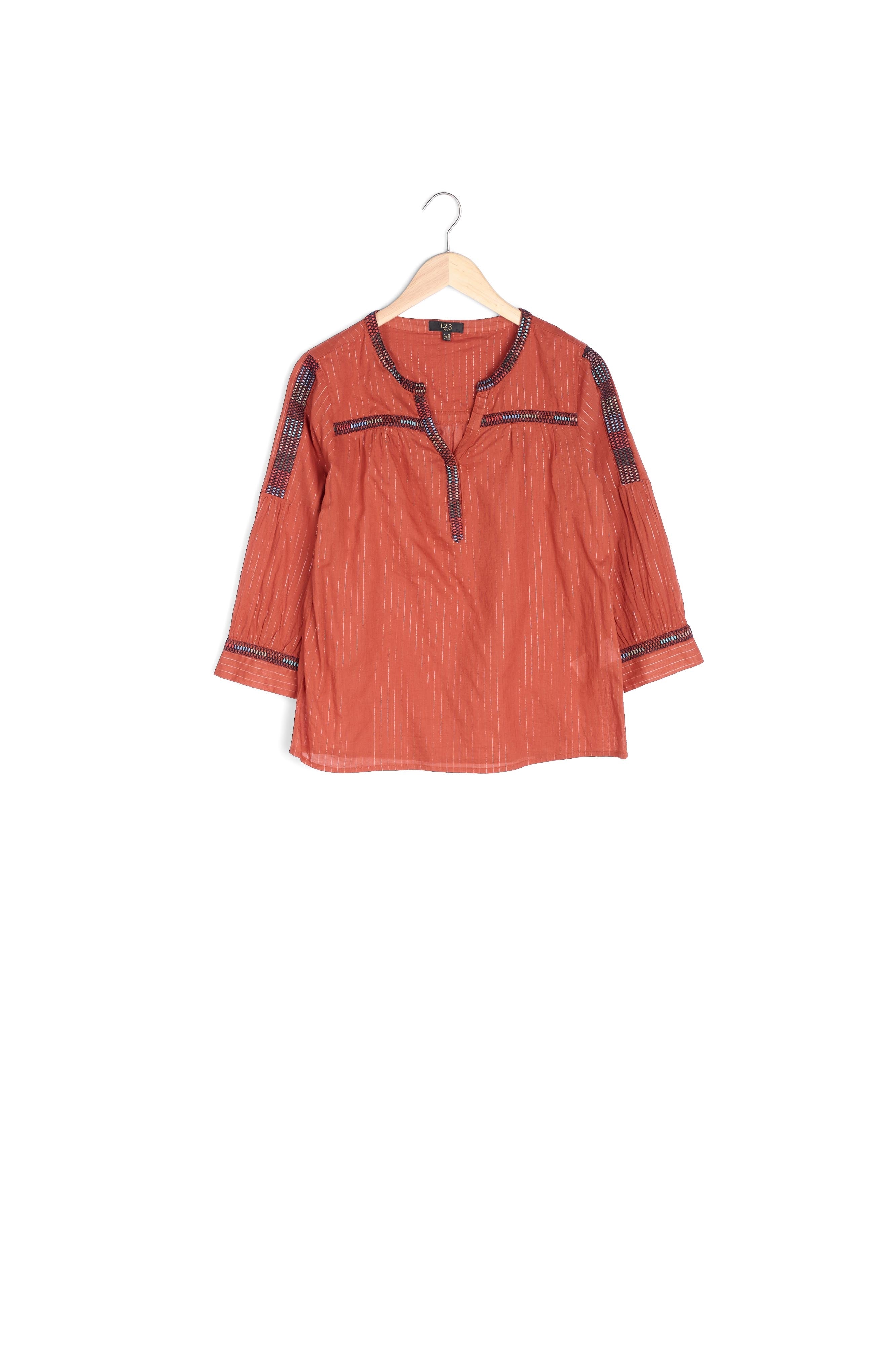 Blouse acajou brodée ethnique Varan Faume - seconde main