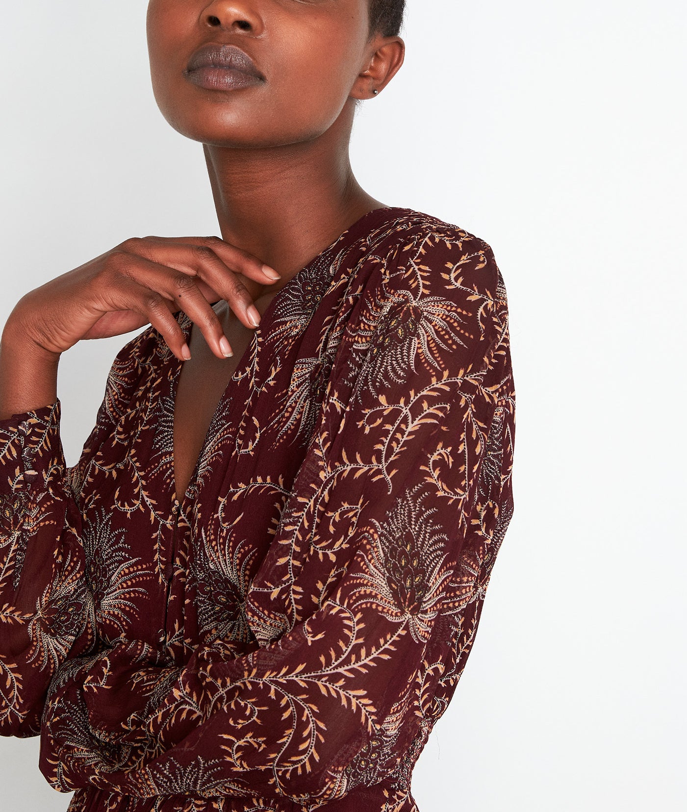 Robe mi-longue imprimée bordeaux Stecy Faume - seconde main