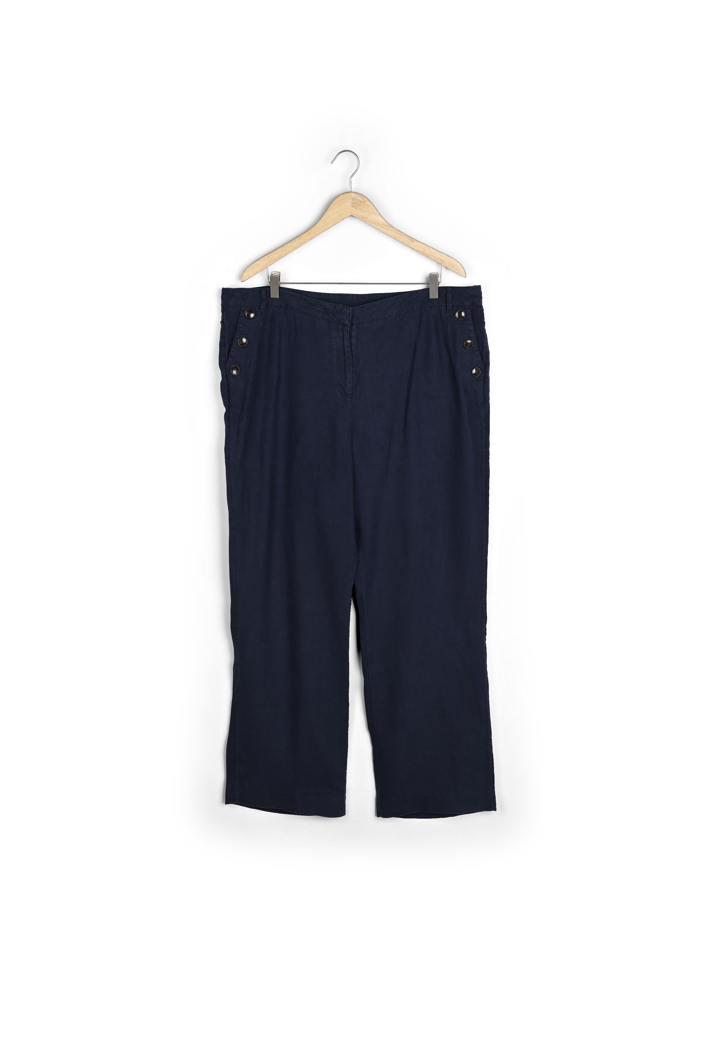 Pantalon flare en lin responsable et coton marine Ninon Faume - seconde main