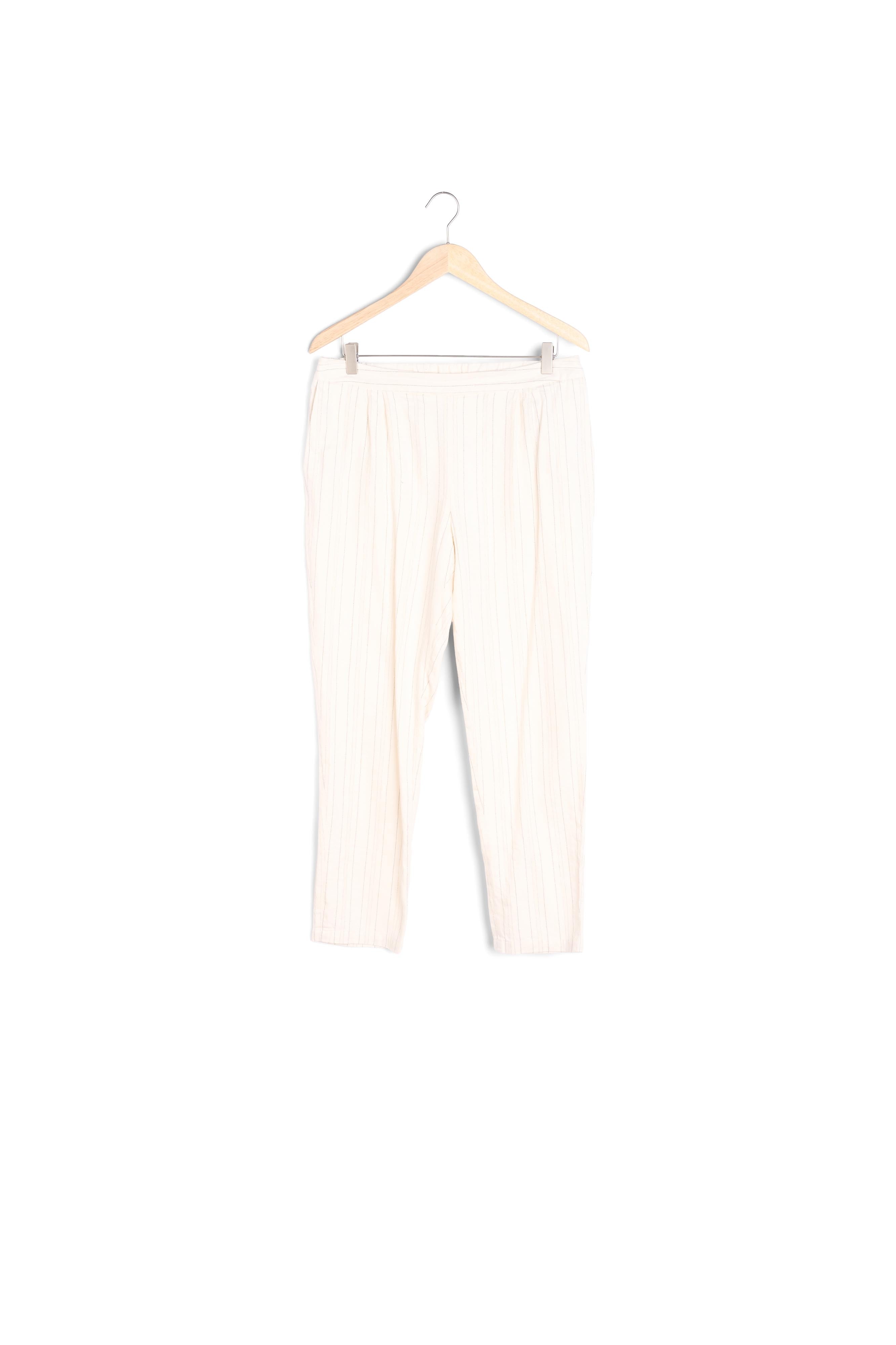 Pantalon de tailleur rayé en coton et lin crème Serena Faume - seconde main
