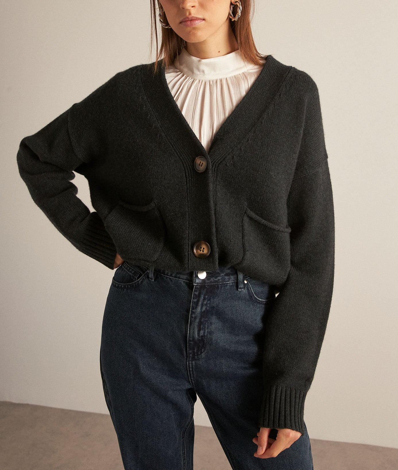 Cardigan en laine responsable et yack vert sapin Bella Faume - seconde main