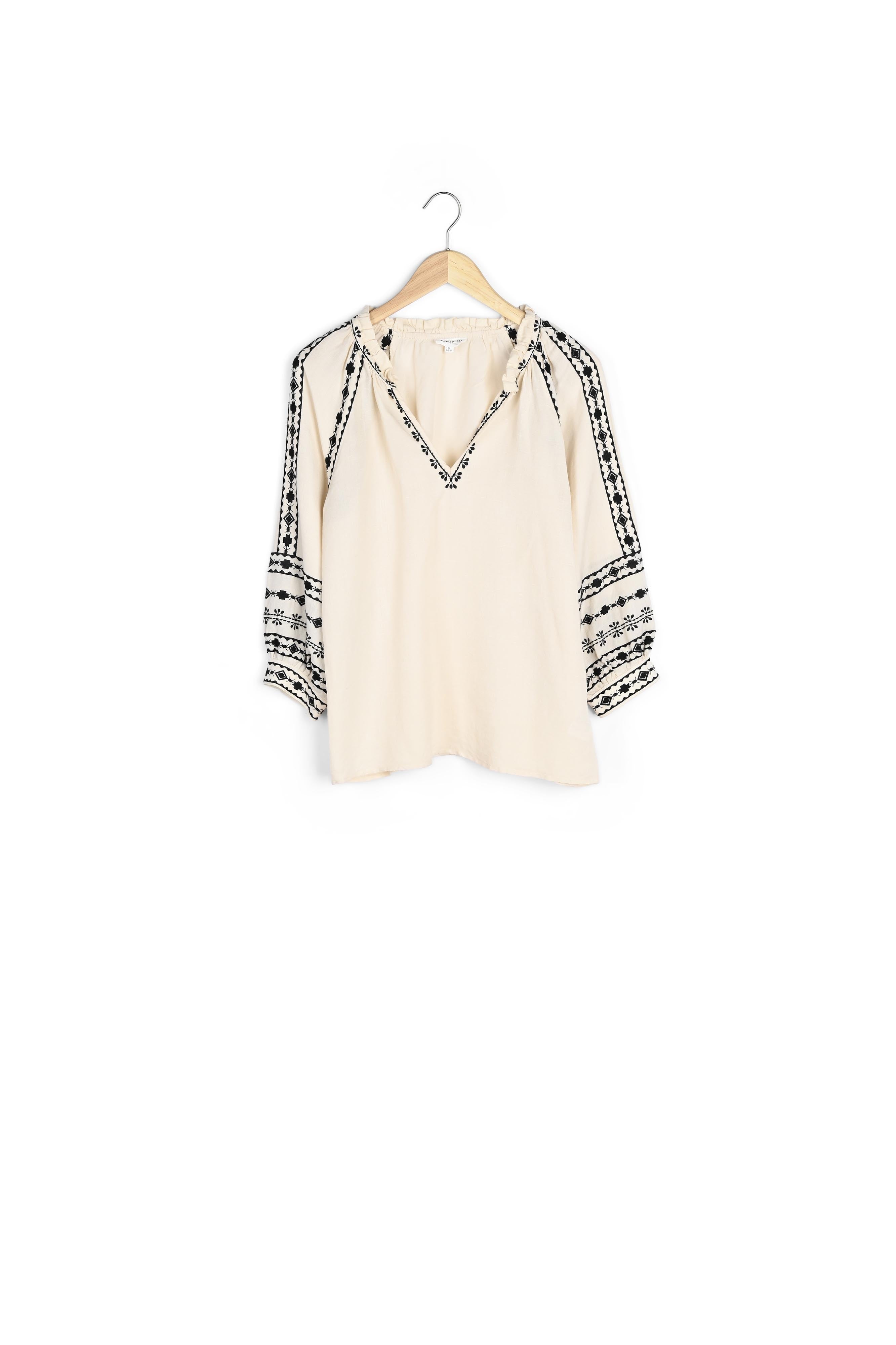 Blouse brodée en lin crème et noire Laura Faume - seconde main