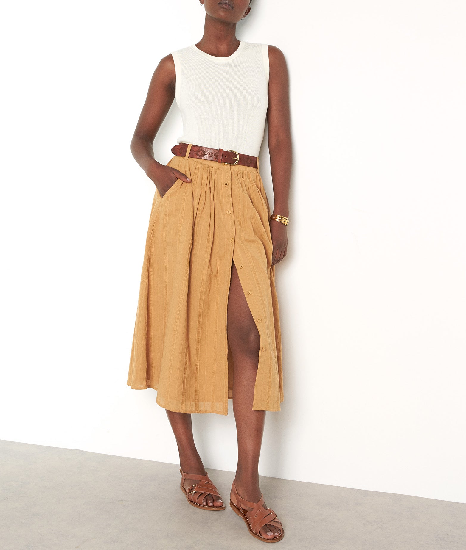 Jupe longue en coton miel Dina Faume - seconde main