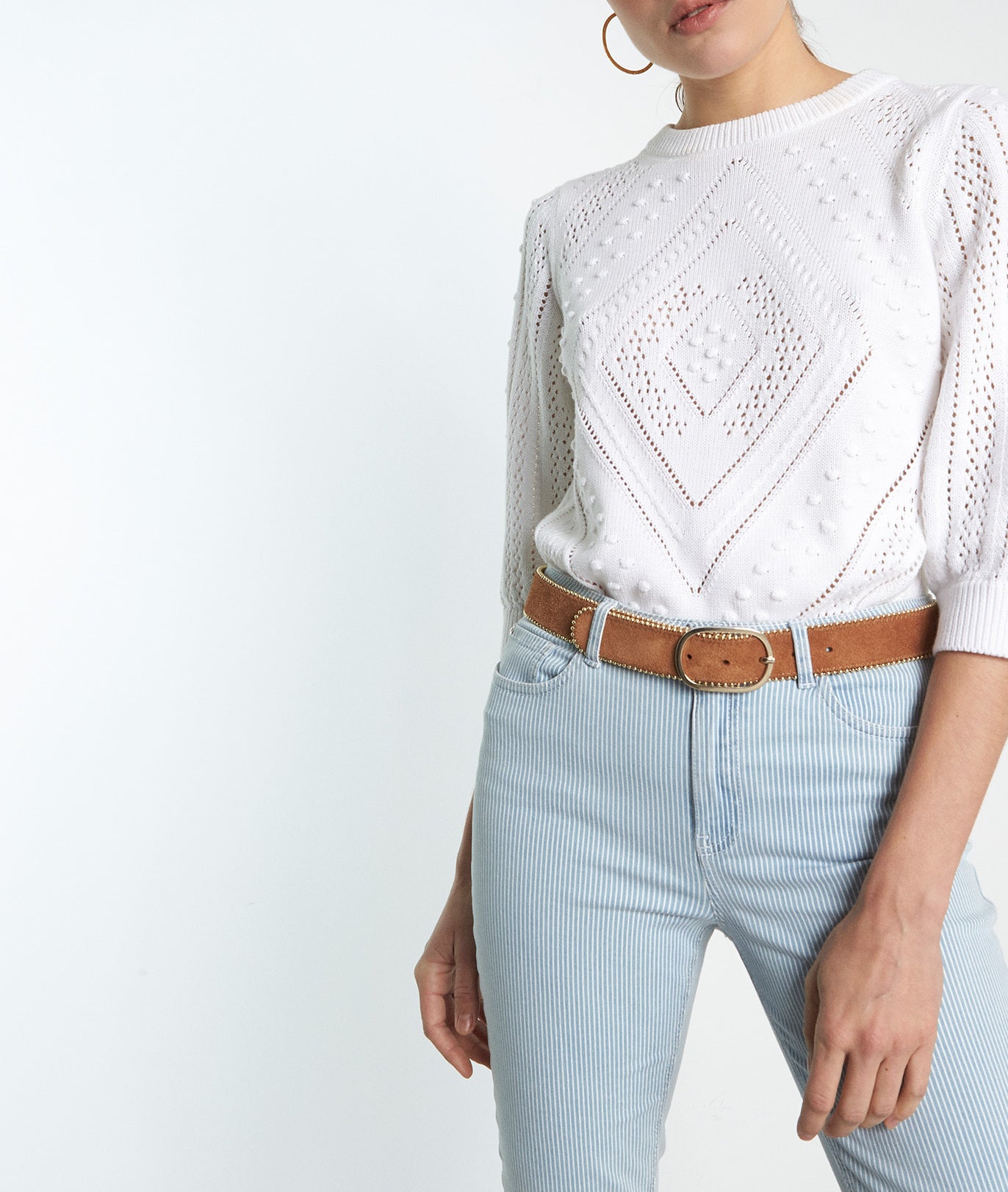 Pull en coton bio à détails ajourées blanc Pietra Faume - seconde main