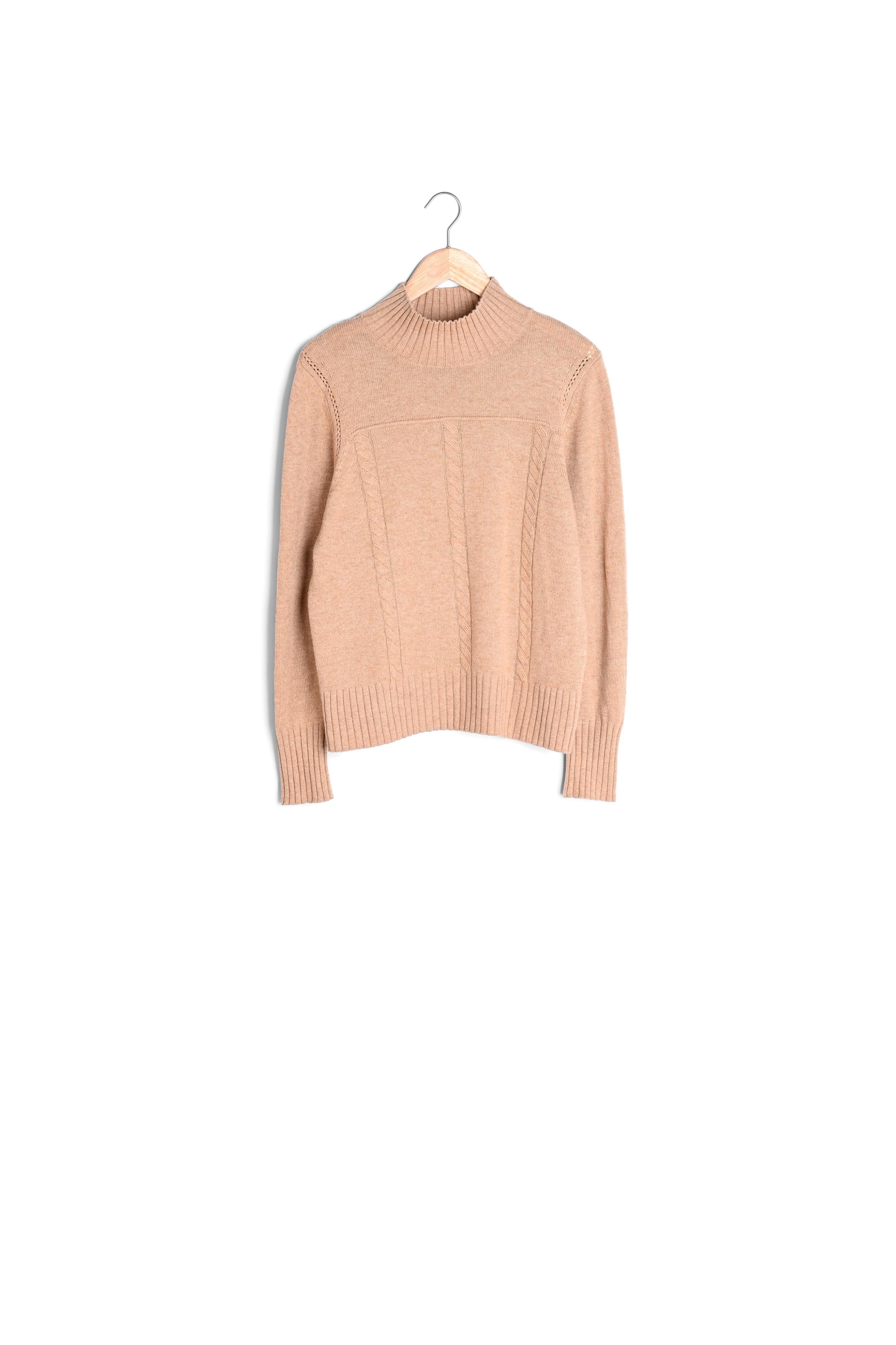 Pull en laine recyclée à col cheminée et torsades beige Thalassa Faume - seconde main
