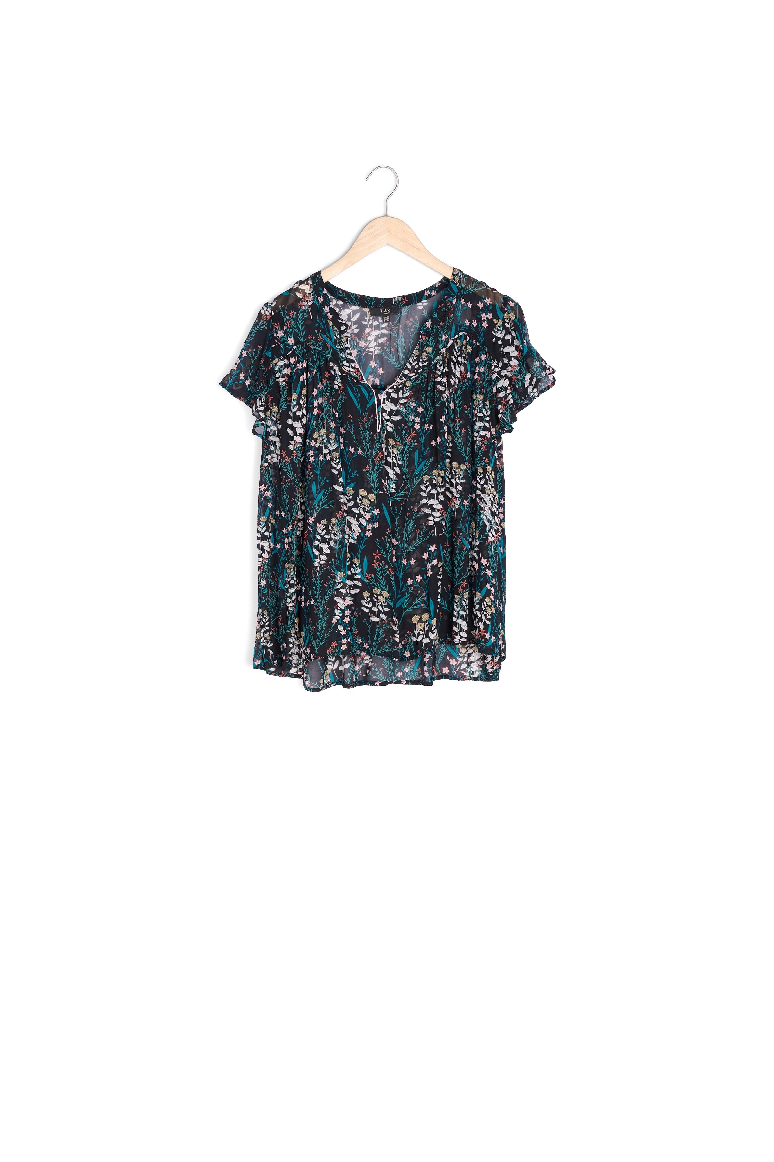 Blouse noire imprimé fleuri Valaya Faume - seconde main