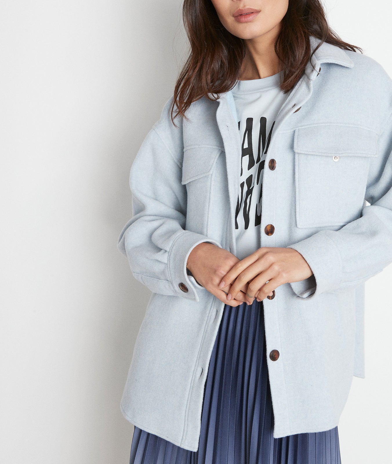 Surchemise en coton et laine XXL bleu ciel Rita Faume - seconde main