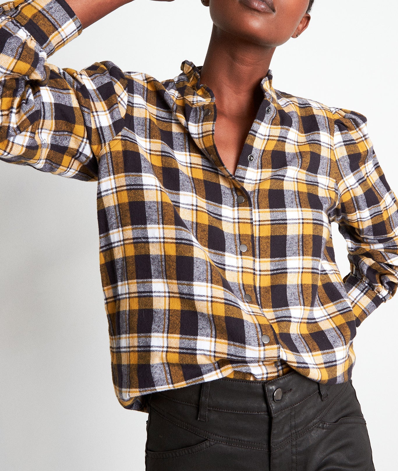 Chemise en coton à carreaux jaunes Agathe Faume - seconde main