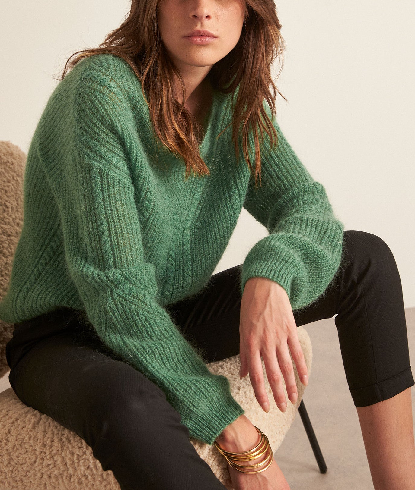 Pull oversize en laine et mohair vert Bianca Faume - seconde main
