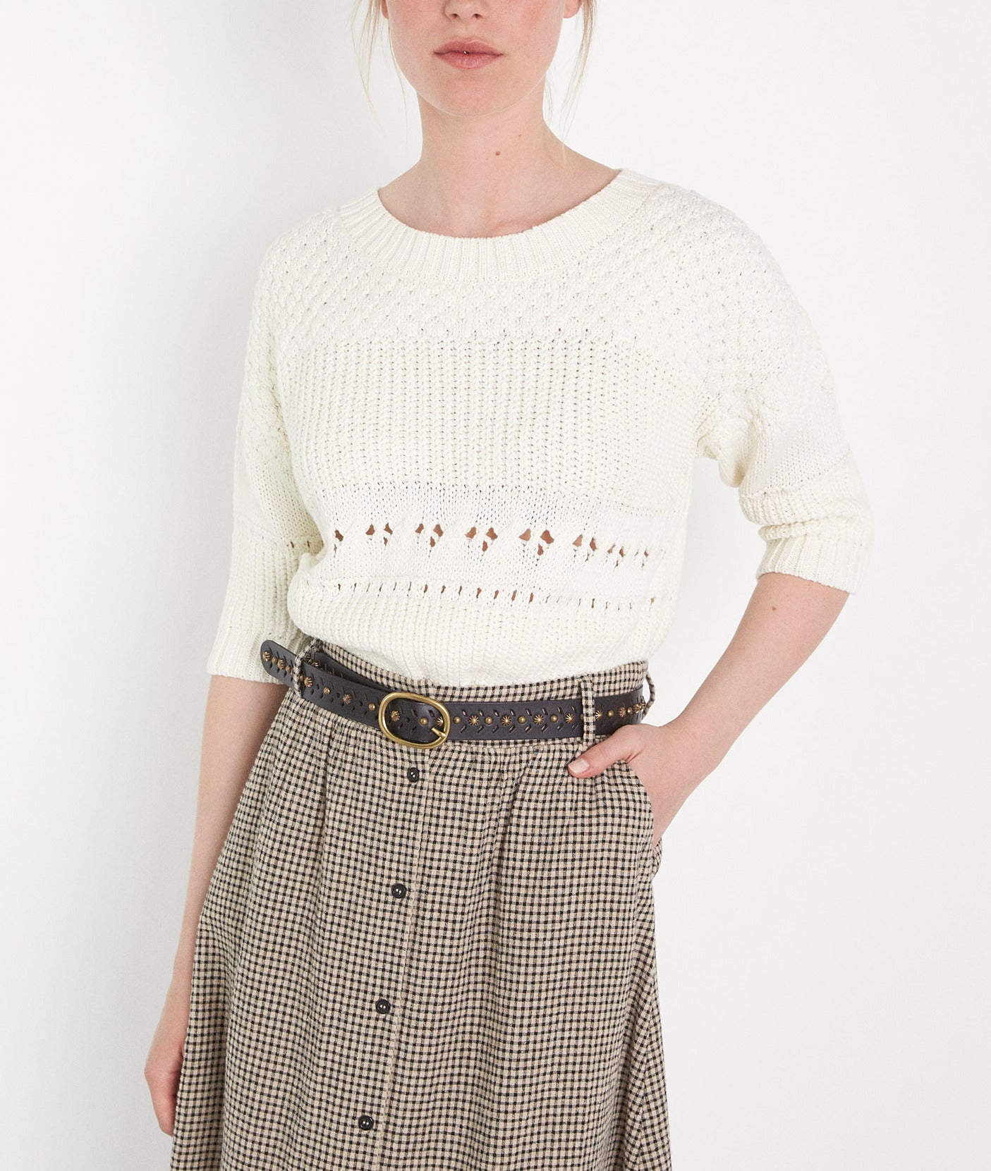 Pull en maille ajourée ivoire Bayron Faume - seconde main