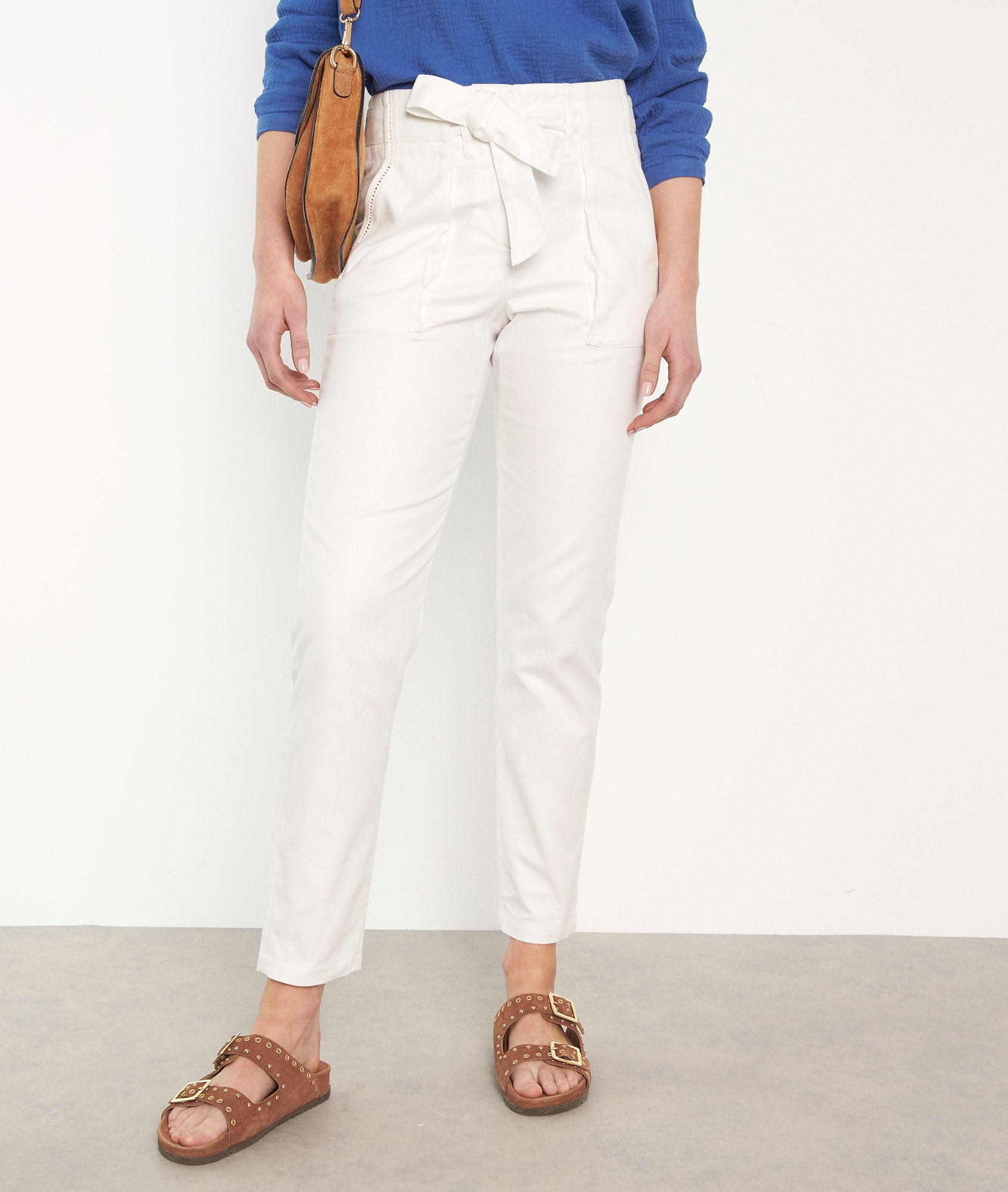 Pantalon paper bag en coton blanc Sergio Faume - seconde main