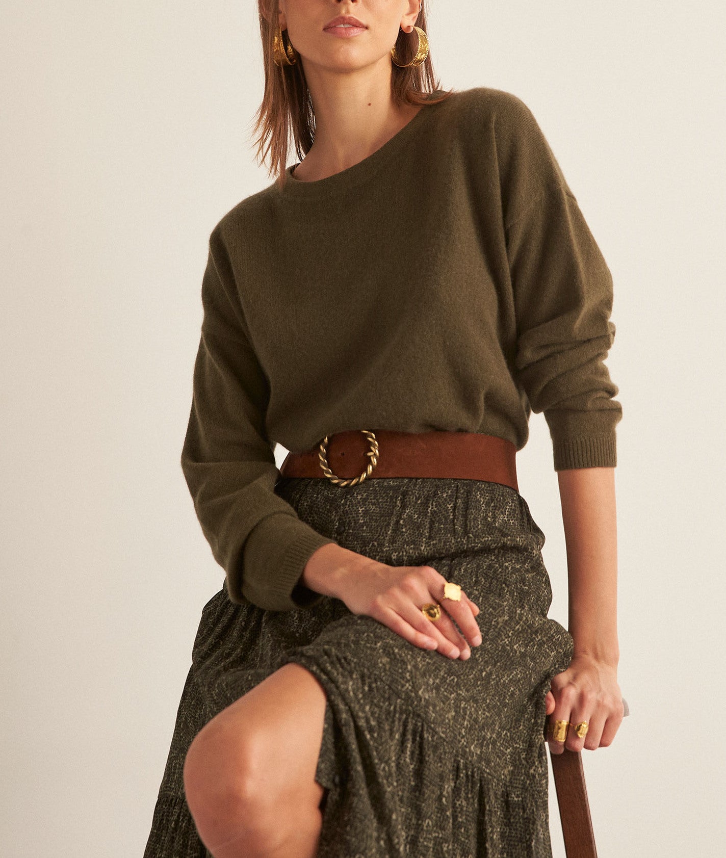 Pull en cachemire recyclé 2 fils kaki Bliss Faume - seconde main