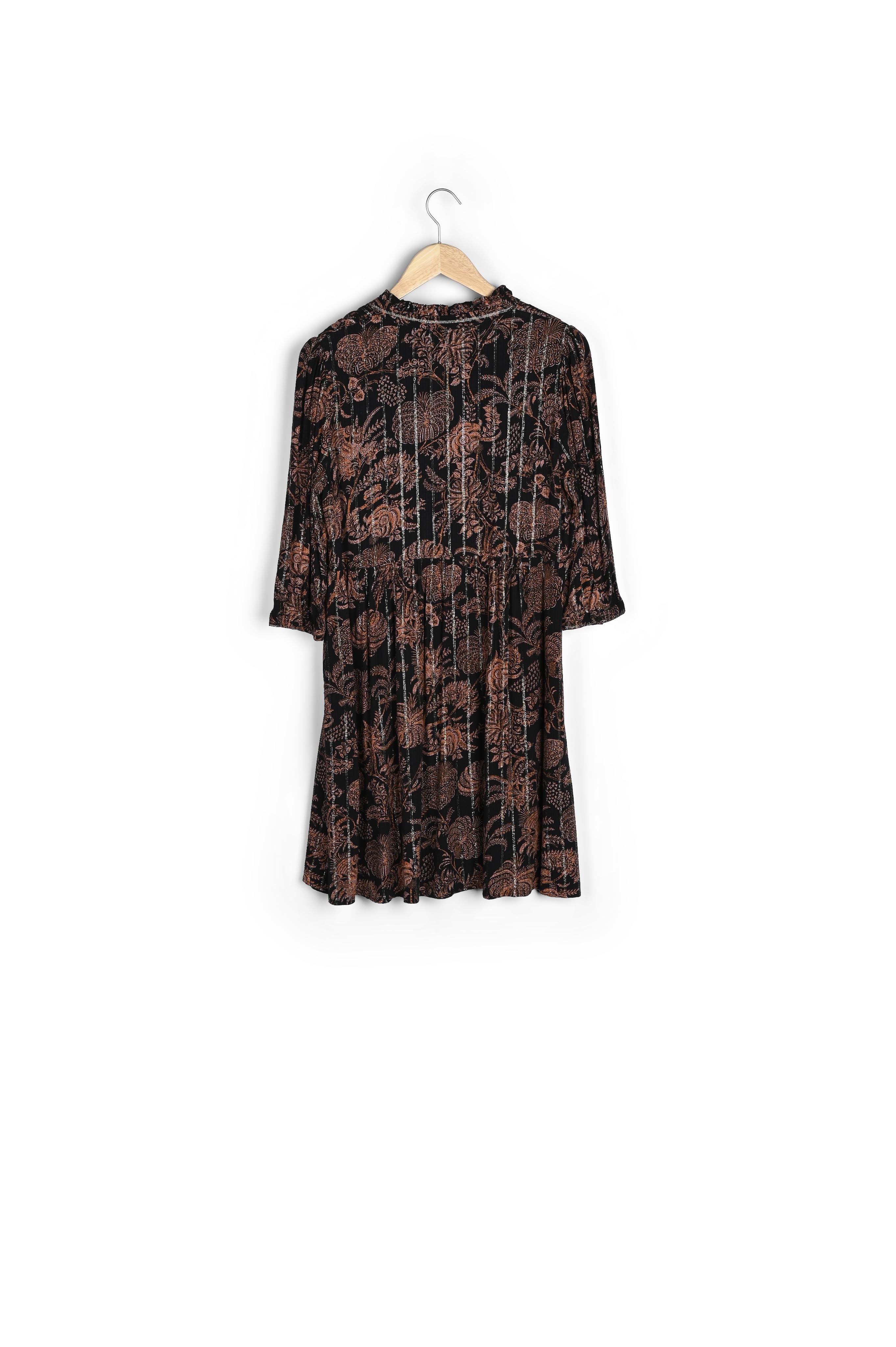 Robe courte imprimée noir et orange Lais Faume - seconde main