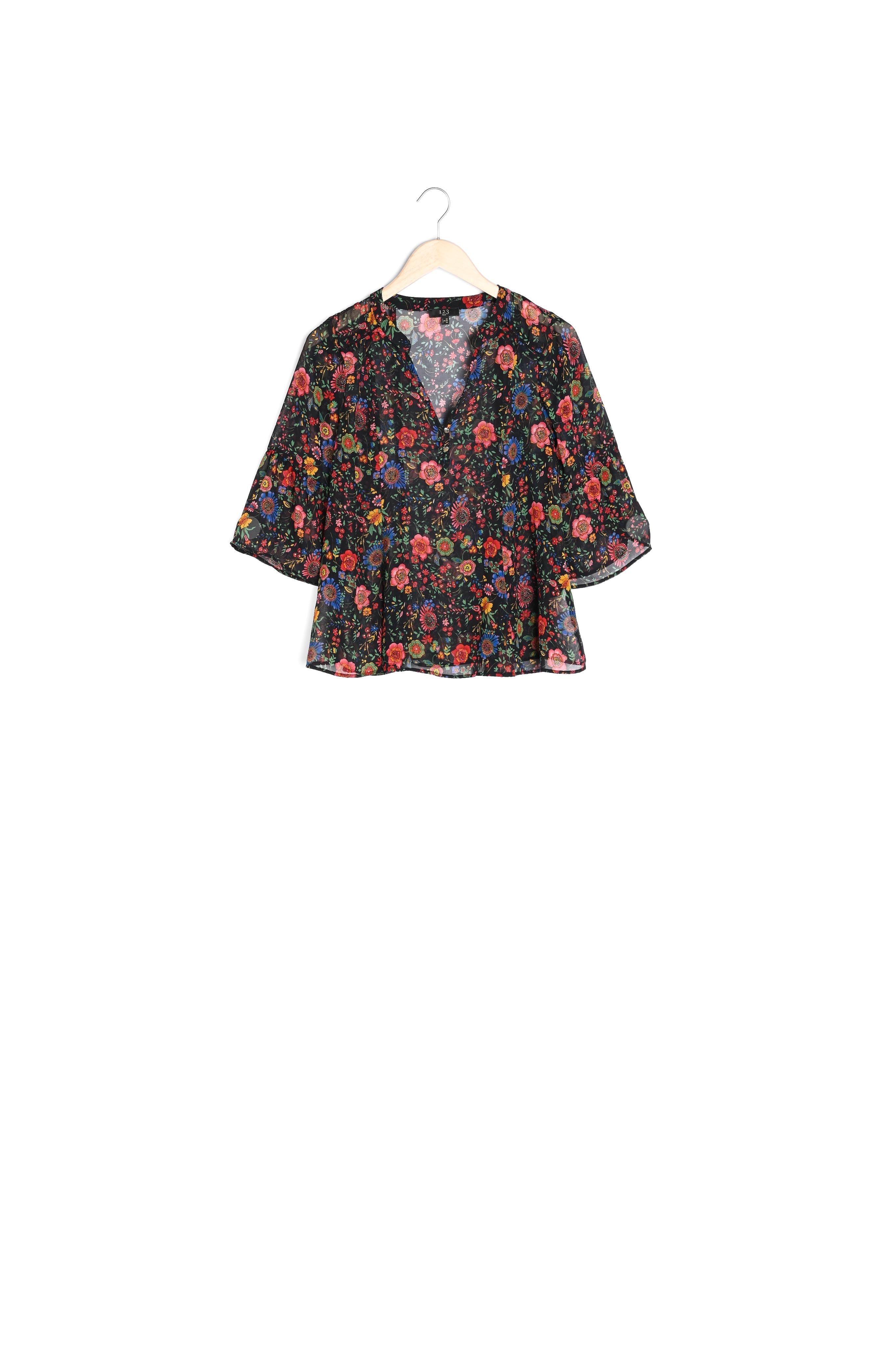 Blouse noire imprimé fleuri Valeriane Faume - seconde main