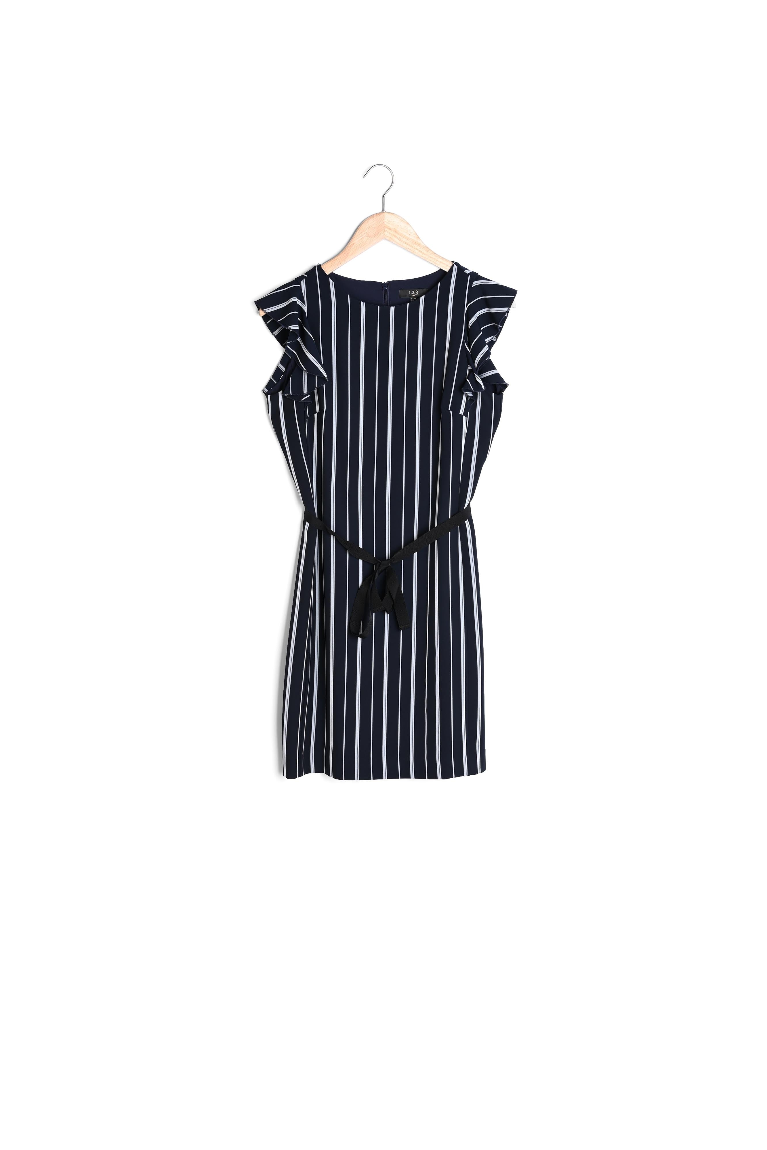 Robe marine rayée volants Laure Faume - seconde main