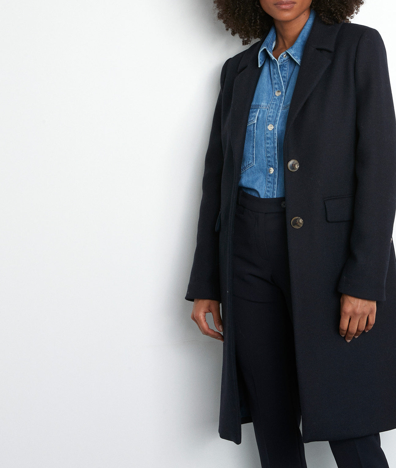 Manteau droit bleu marine Loulou Faume - seconde main