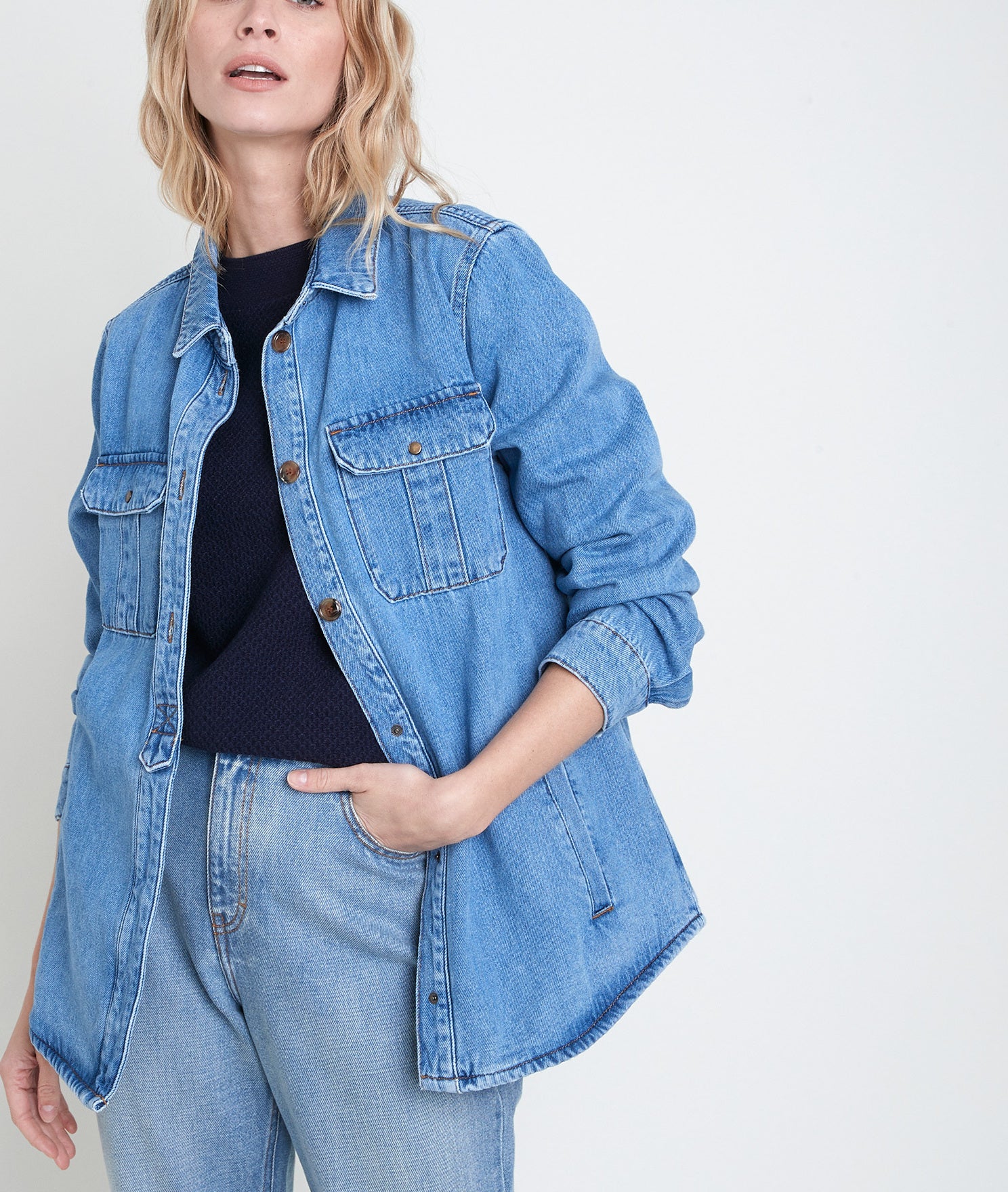 Surchemise en denim Perle Faume - seconde main