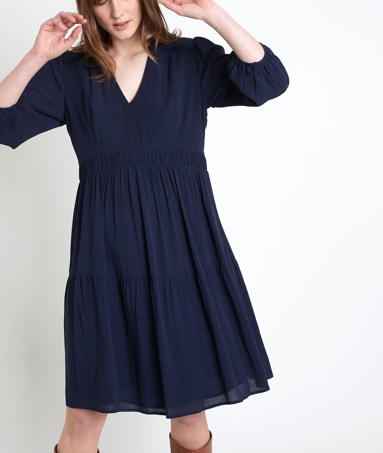 Robe en crêpe marine Minette Faume - seconde main