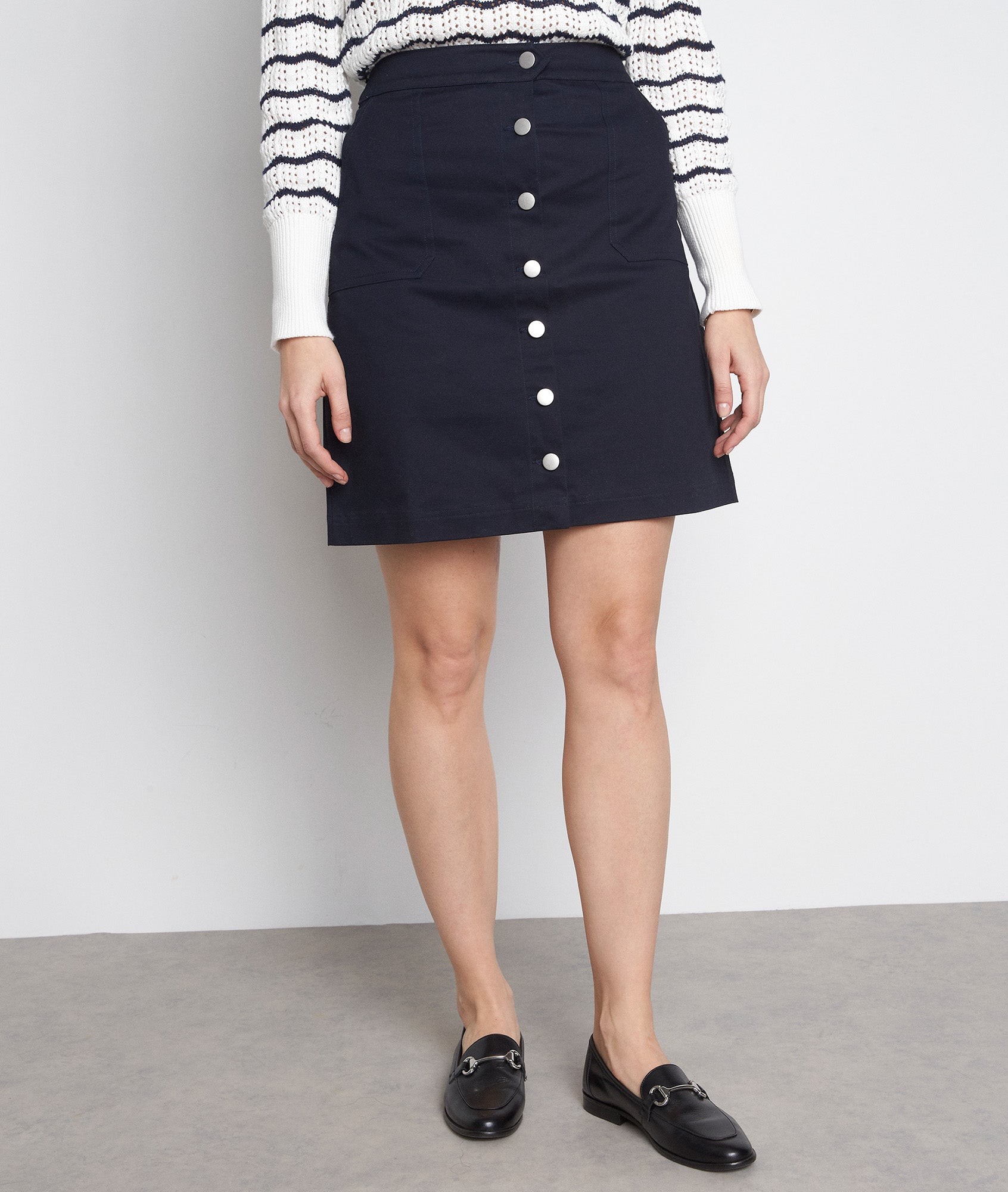 Jupe en coton bio boutonnée bleu marine Dambre Faume - seconde main