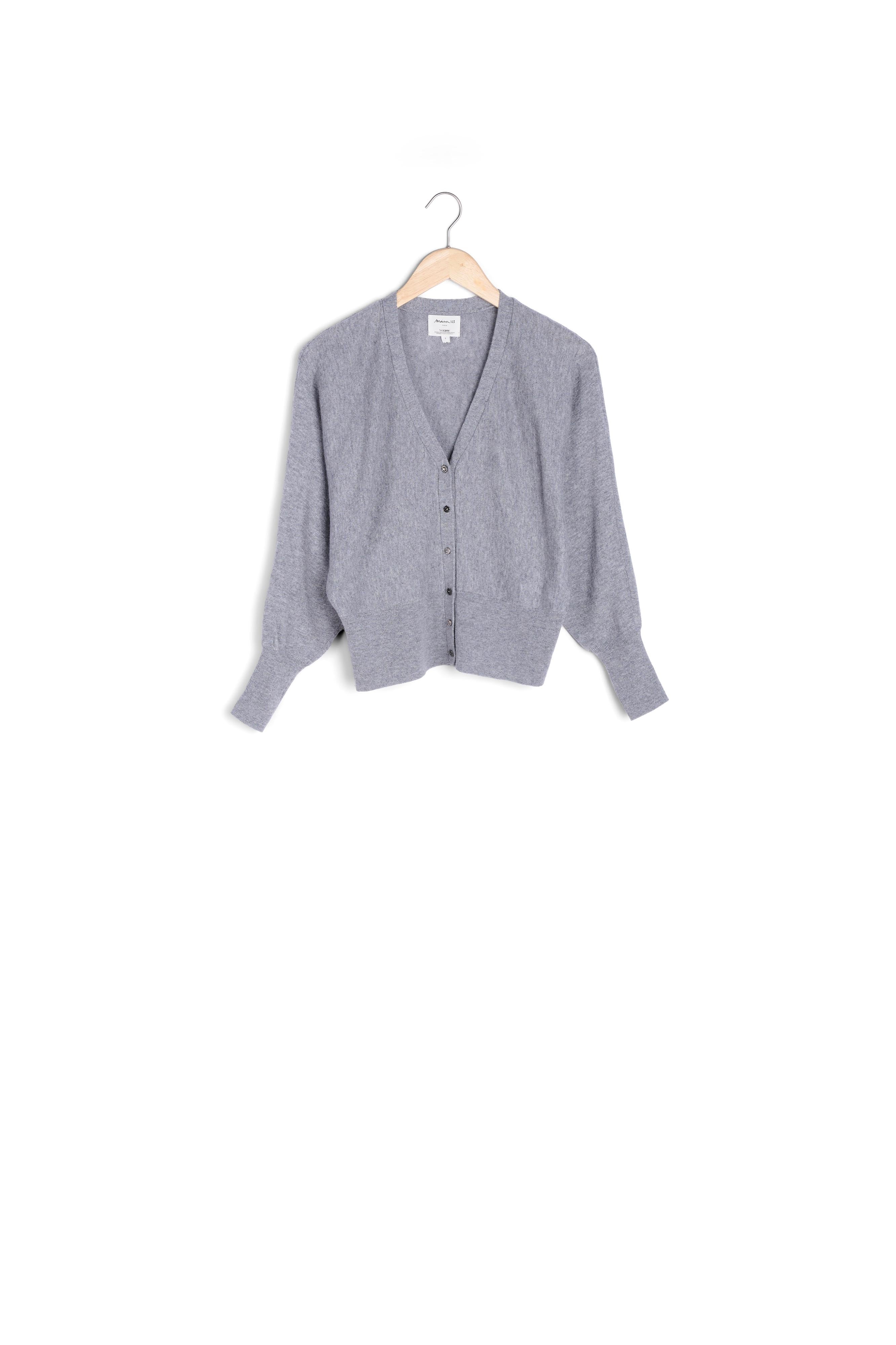 Cardigan en laine recyclée au decolleté plongeant gris Tess Faume - seconde main