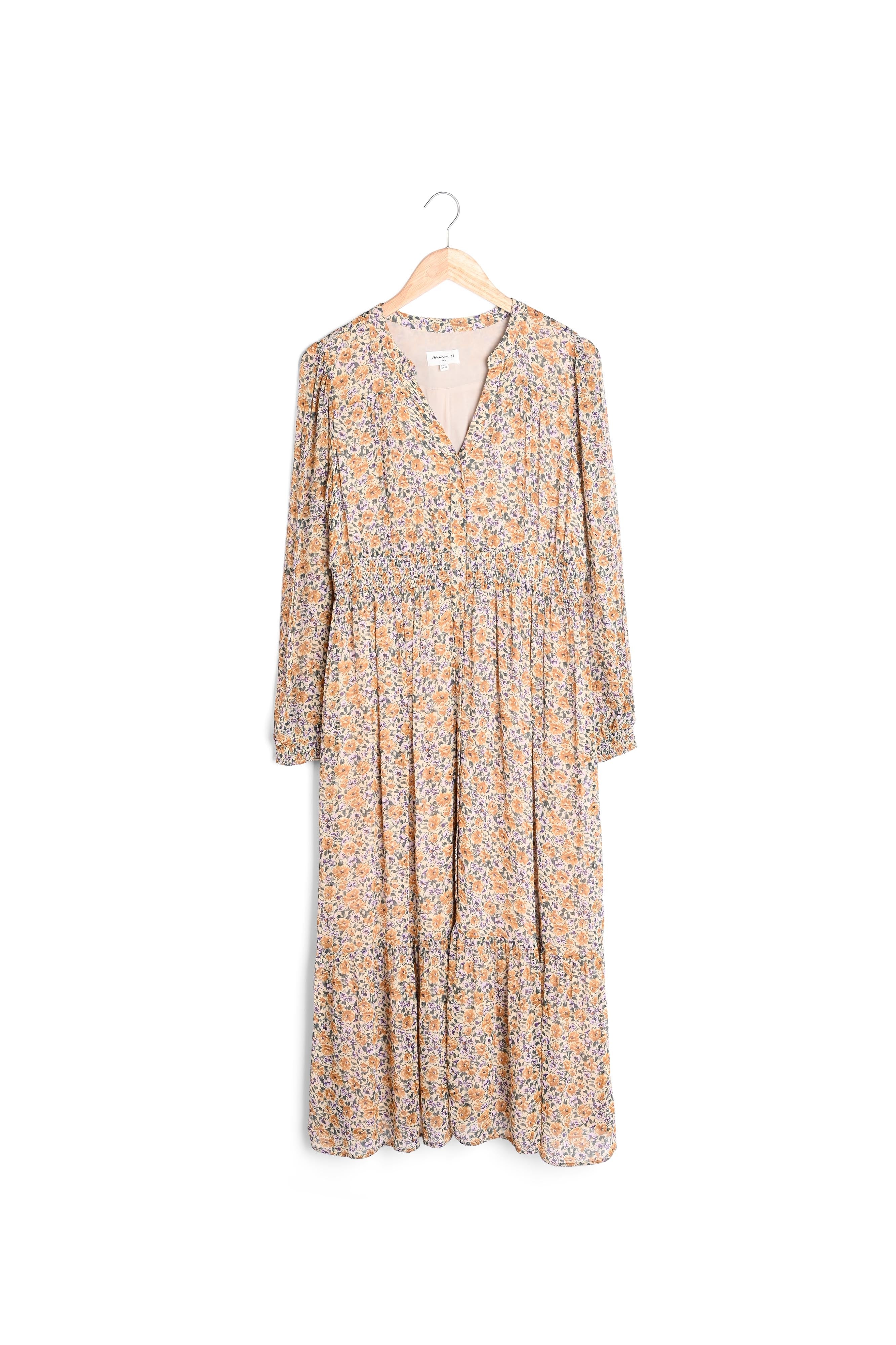 Robe longue écrue à l'imprimé fleuri Norine Faume - seconde main