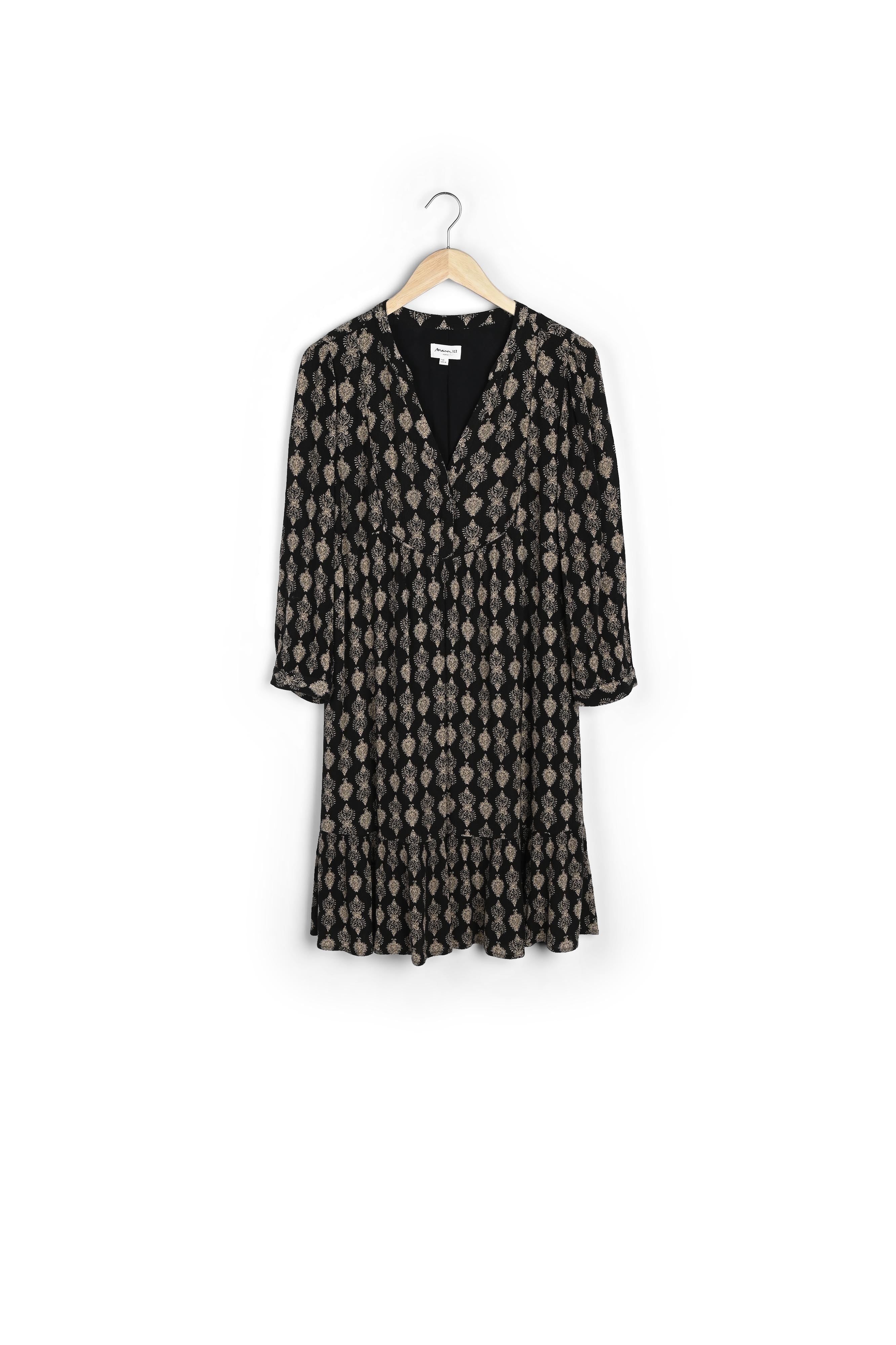 Robe courte imprimée noir et beige en viscose responsable Soleil Faume - seconde main