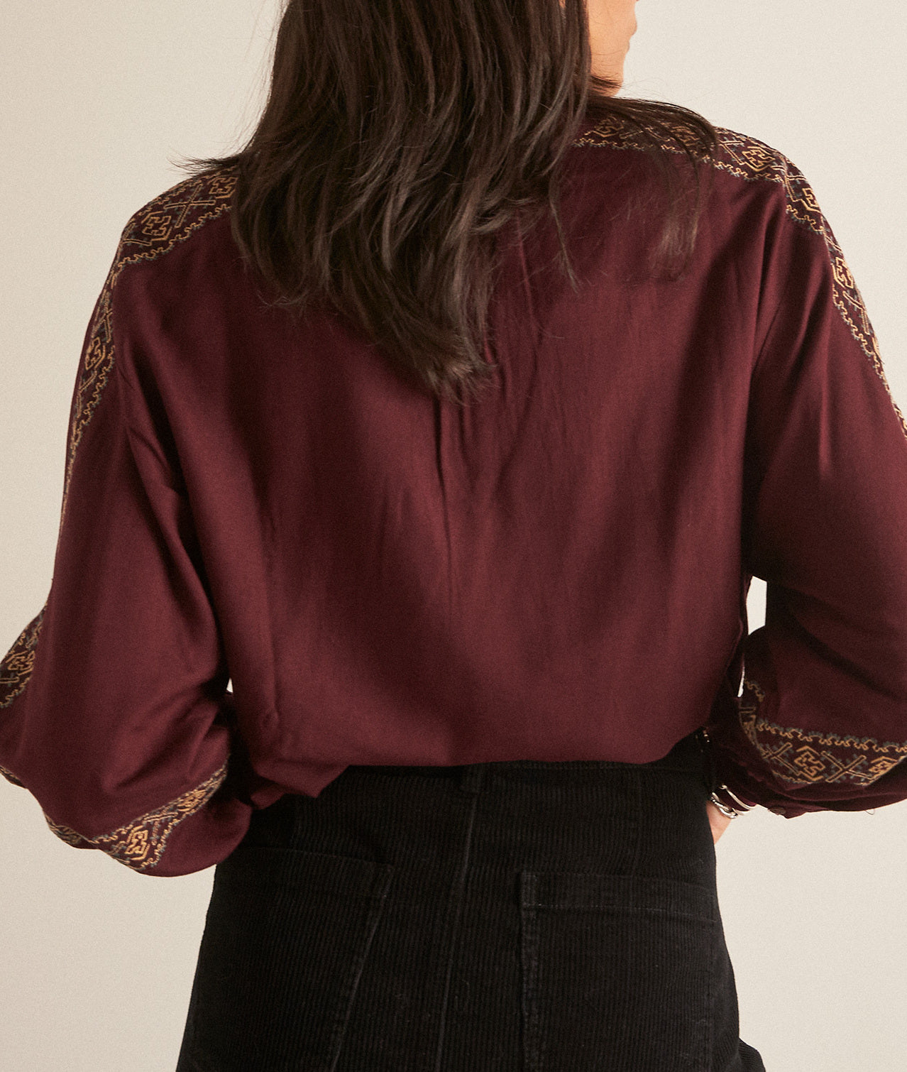 Blouse brodée bordeaux Caramba Faume - seconde main