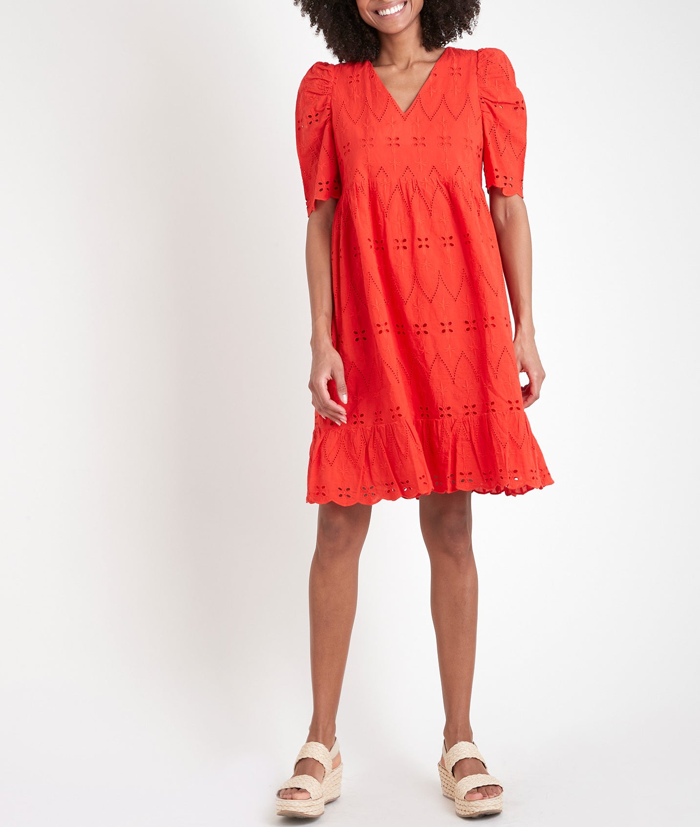 Robe courte corail en coton biologique brodé Lamie Faume - seconde main